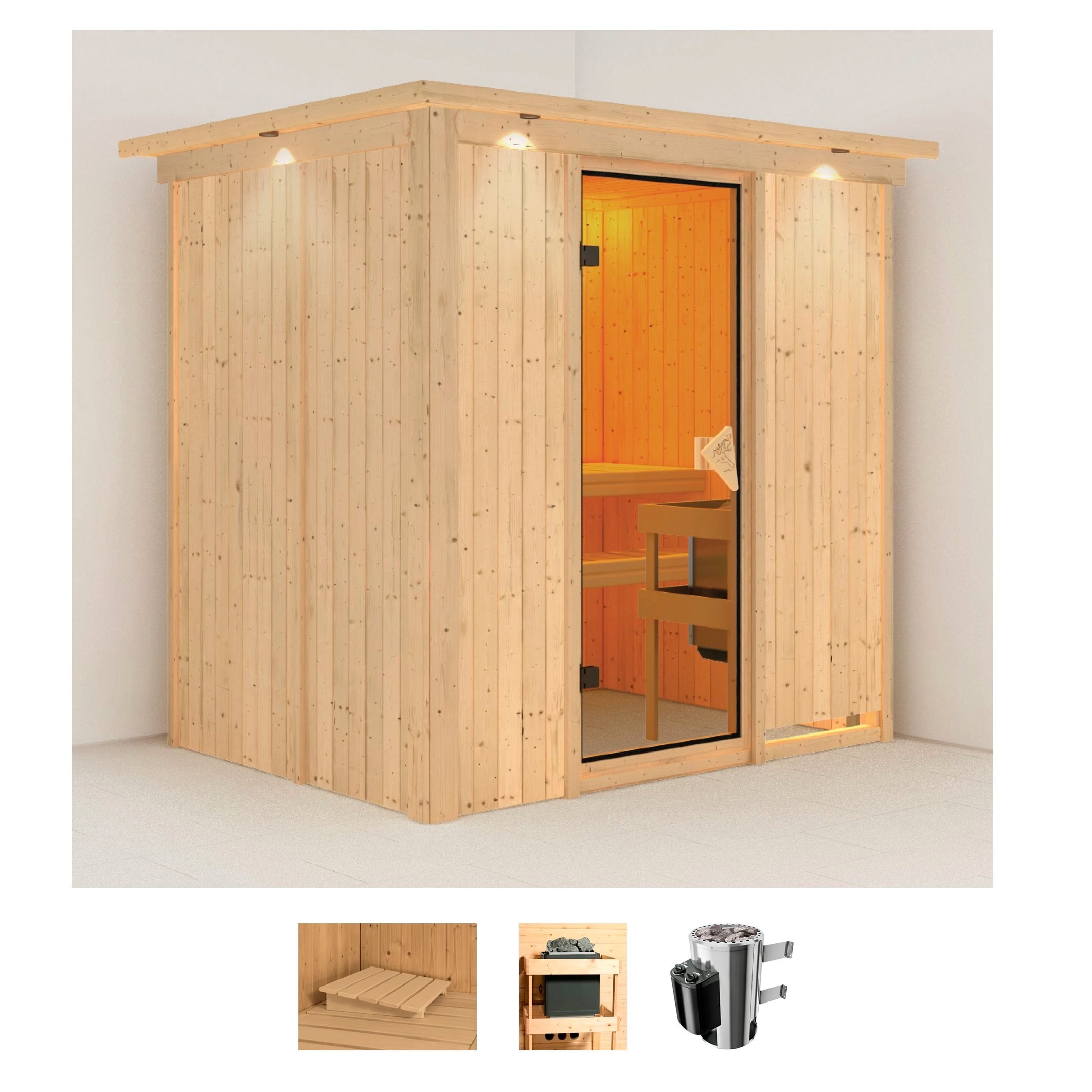 Karibu Sauna »Finja« Set, 3,6-kW-Plug & Play Ofen mit integrierter Steuerun günstig online kaufen