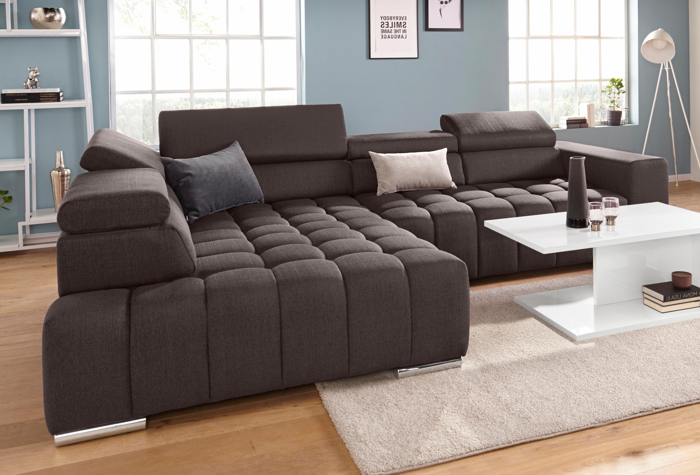 exxpo - sofa fashion Ecksofa »Elias, aktuelle Kreuzsteppung im Sitz, bequem, L-Form«, mit Kopf- bzw. Rückenverstellung, wahlweise mit Bettfunktion