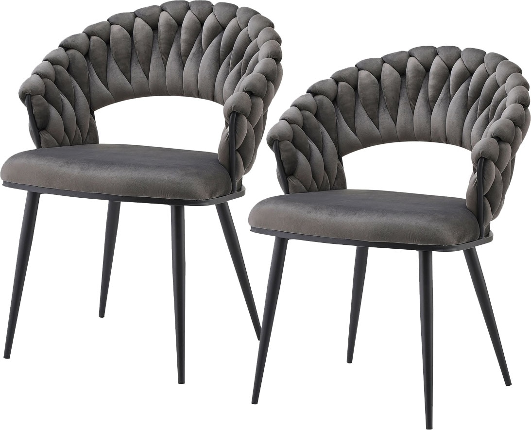 Kayoom Polsterstuhl »Stuhl Finesse 125 2er-Set, TOPSELLER! Flechtverarbeitung am Rücken«, (Set), 2 St., 2-er Set, angesagter Flechtoptik, bequem und stabil