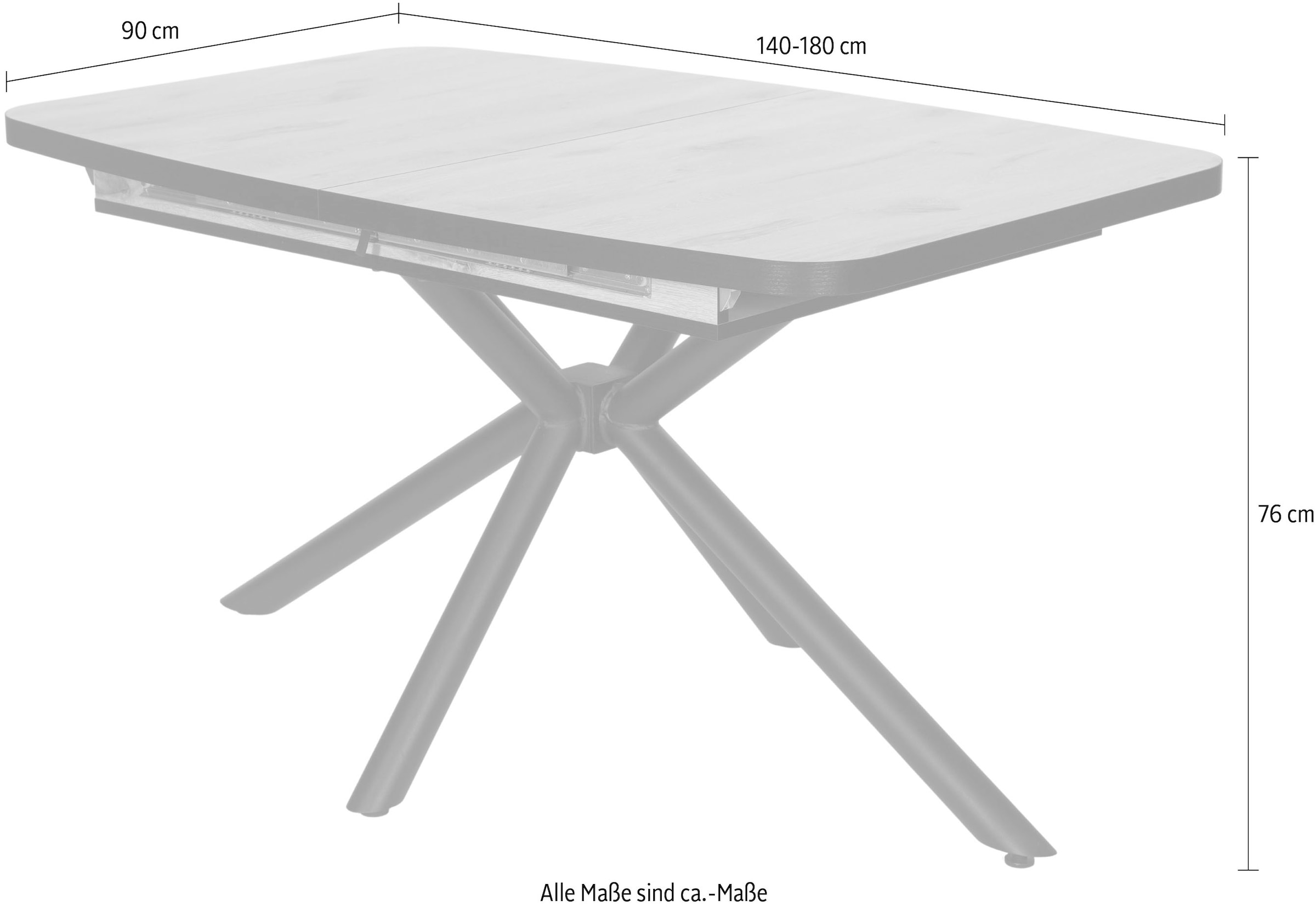 HELA Esstisch »TOKIO« 1 Stk. tlg. X-Gestell,Synchronauszug,bootsförmig,ABS-Kante,Melamin