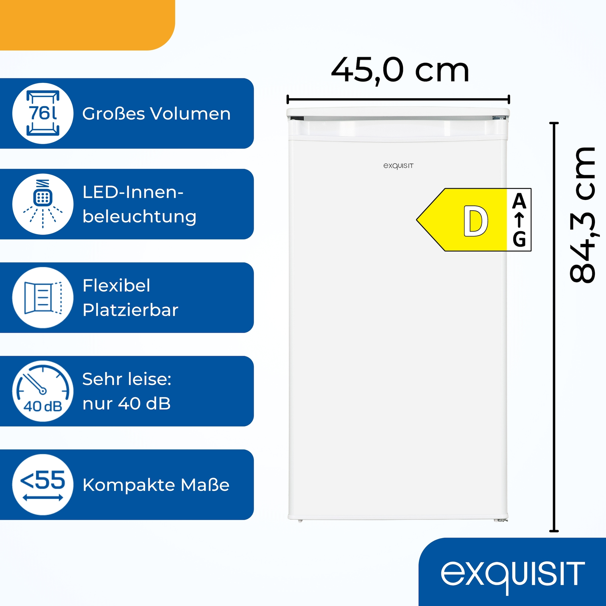 exquisit Kühlschrank KS85-V-091D weiss »KS85-V-091D weiss« 84,3 cm hoch 45 cm breit