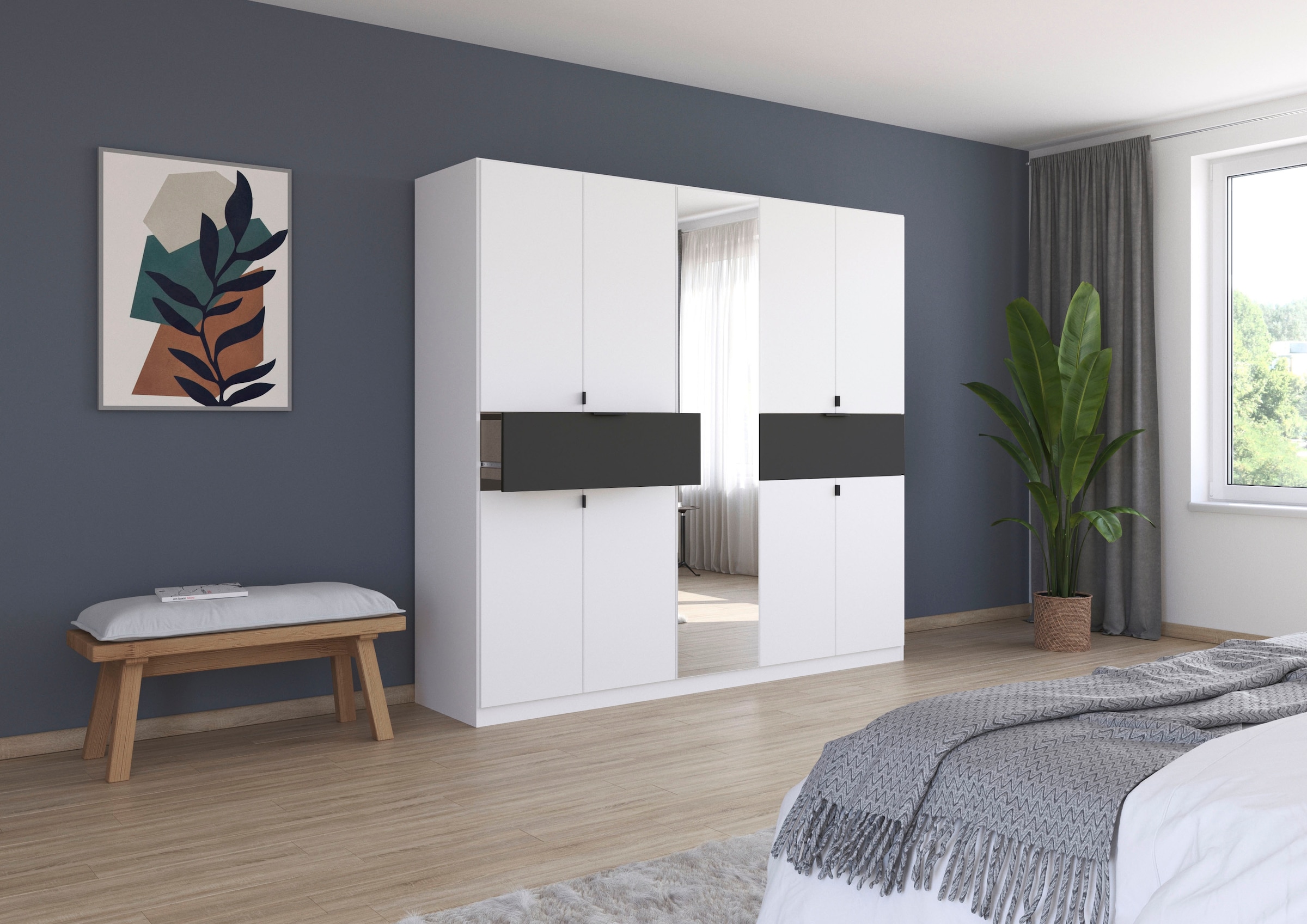 rauch Drehtürenschrank »Kleiderschrank Schrank Garderobe Wäscheschrank TICAO«, (Schubladen in der Höhe variabel positionierbar), mit 2 geräumigen Schubladen, viel Stauraum MADE IN GERMANY
