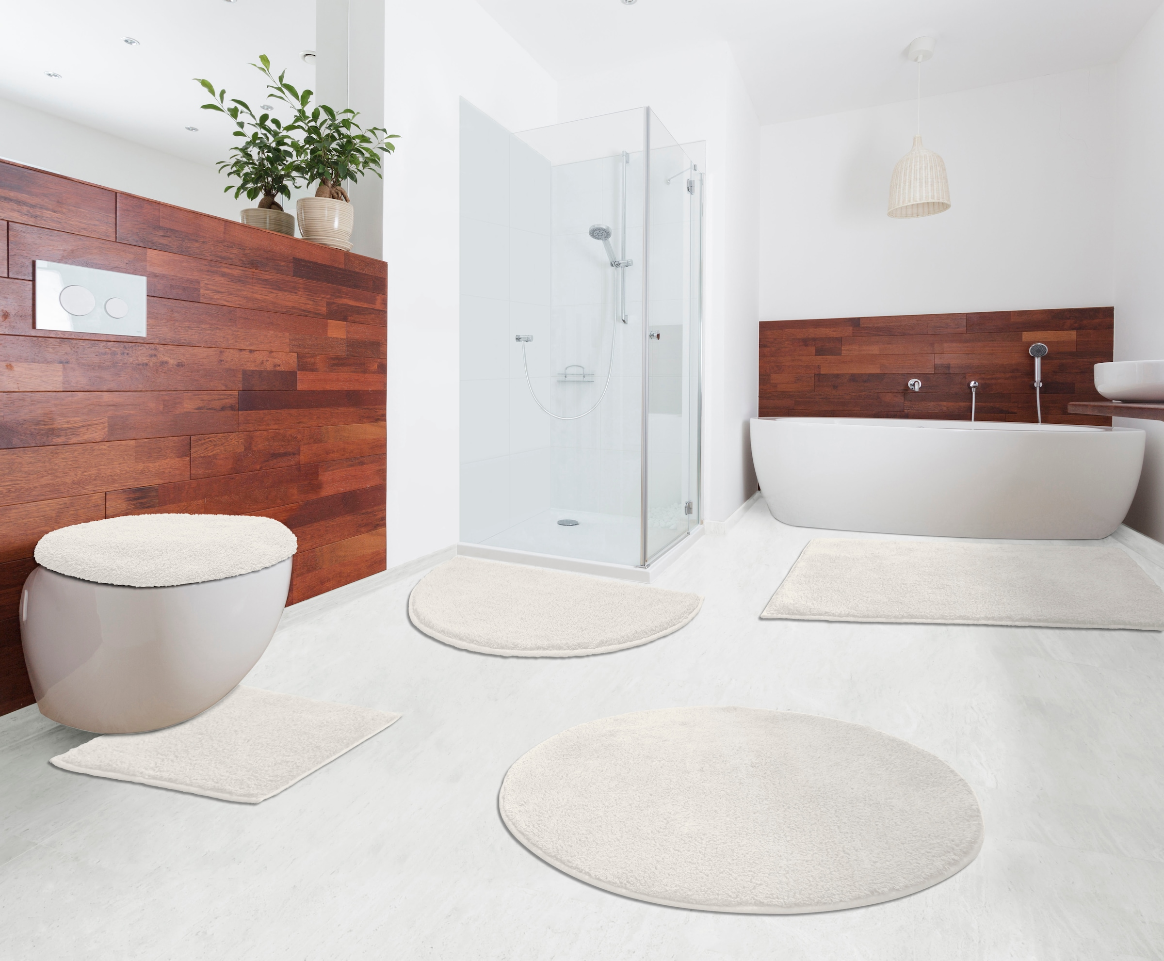 my home Badematte »Maren, Badvorleger, Badezimmer Teppich«, rutschhemmend beschichtet, fußbodenheizungsgeeignet, Bio-Baumwolle, Badteppich, Badematten auch als 3 teiliges Set
