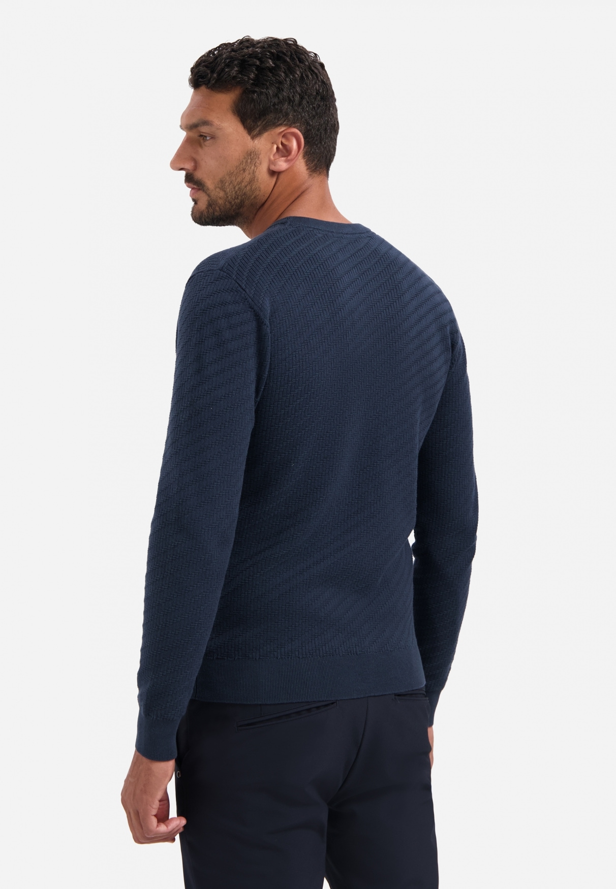 NO EXCESS V-Ausschnitt-Pullover »No Excess Pullover mit diagonaler Strickstruktur«