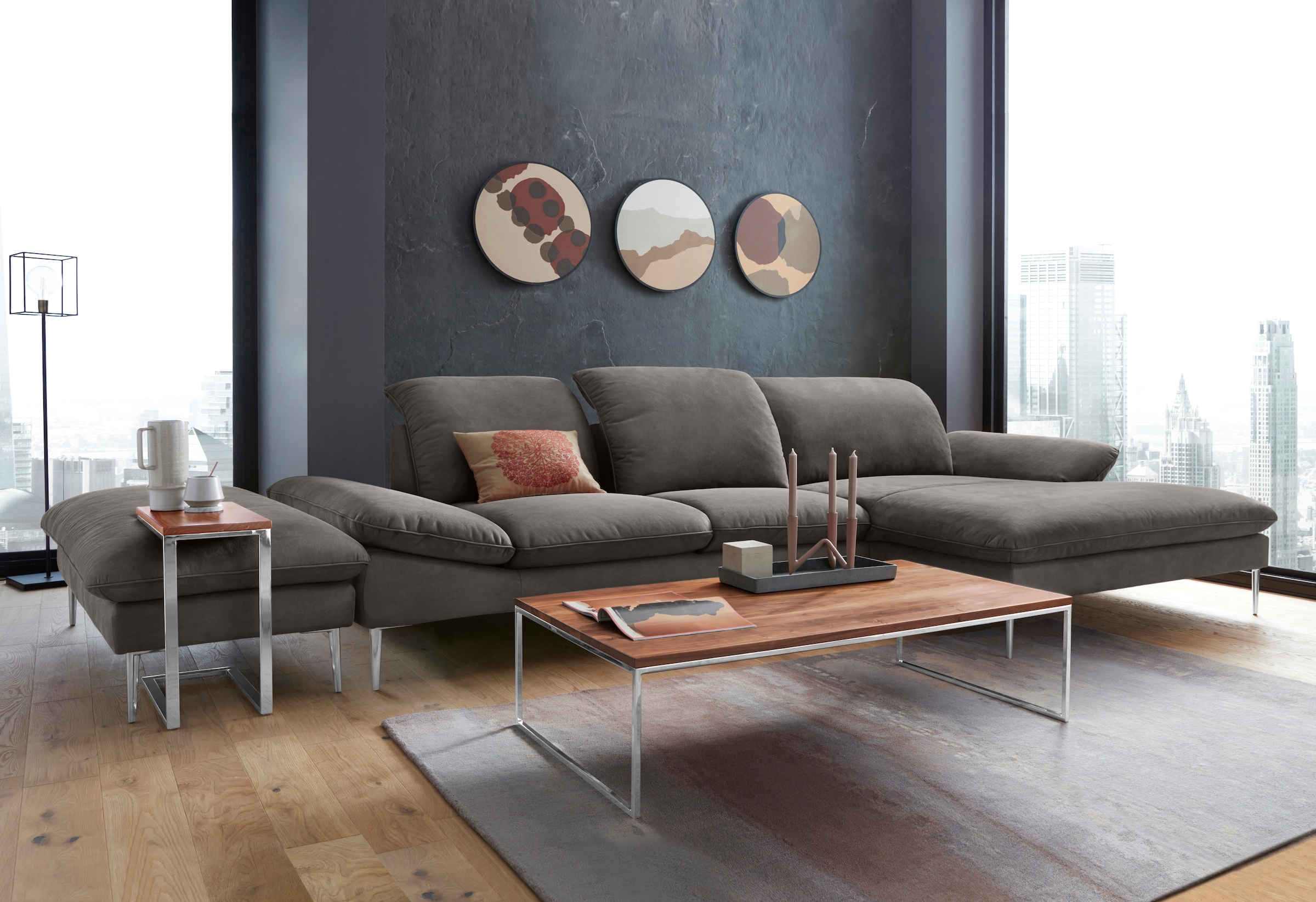 W.SCHILLIG Ecksofa »enjoy&MORE, Designsofa, bequem, zeitlos und elegant, L-Form«, mit Sitztiefenverstellung, Füße Chrom glänzend, Breite 340 cm