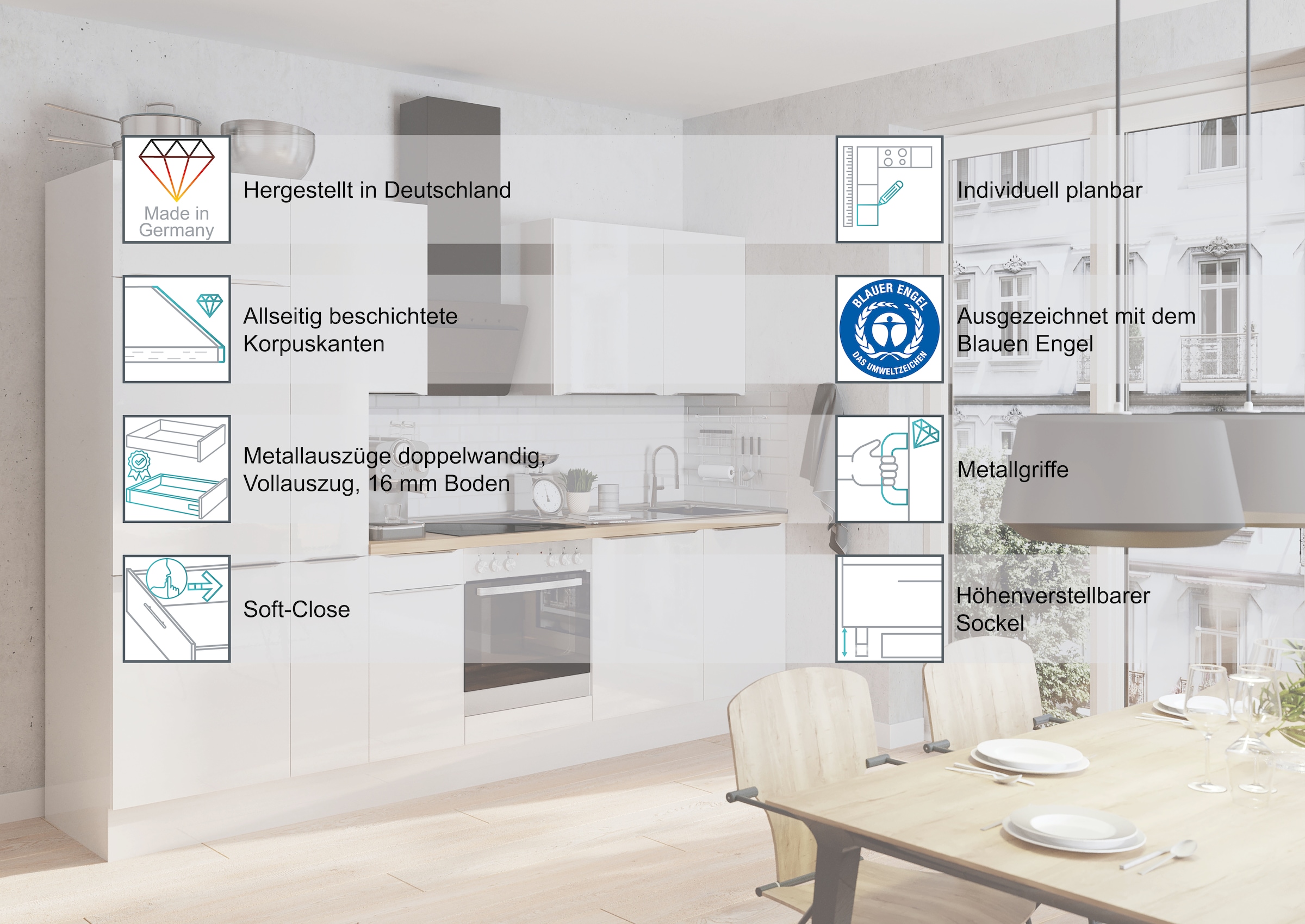 KOCHSTATION Kücheninsel »KS-Lucy« Breite 151 cm, Soft-Close, höhenverstellbare Füße, Metallgriffe