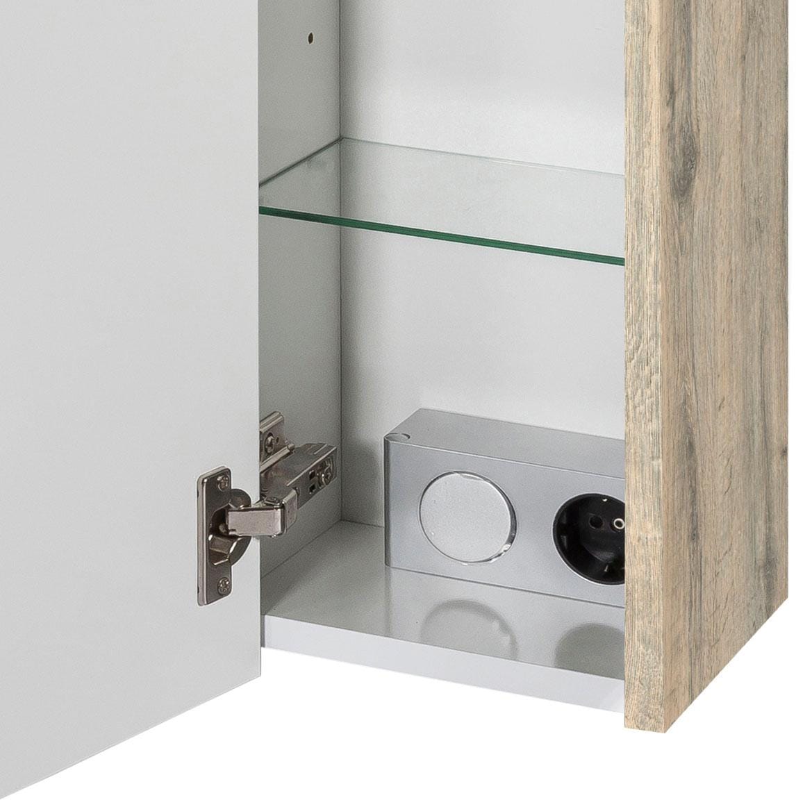 Schildmeyer Spiegelschrank »Dorina, mit höhenverstellbaren Glasböden made in Germany«, Breite 70 cm, 3-türig, LED-Beleuchtung, Schalter-/Steckdosenbox