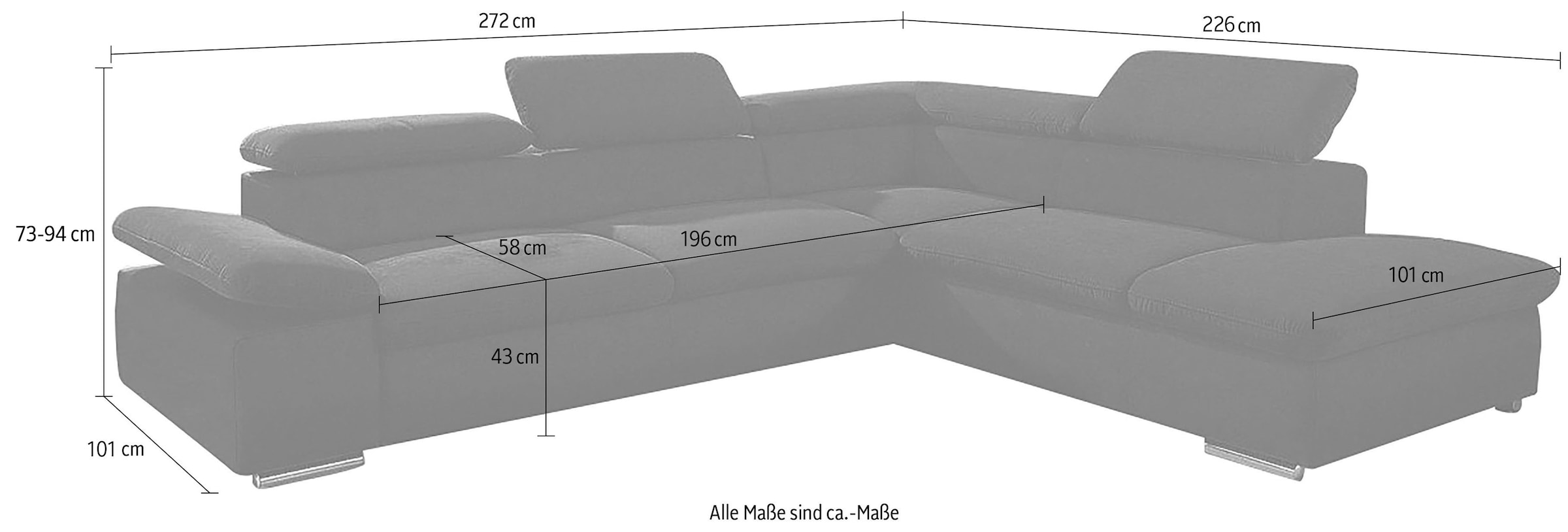 Ecksofa Valantine V, wahlweise mit Bettfunktion