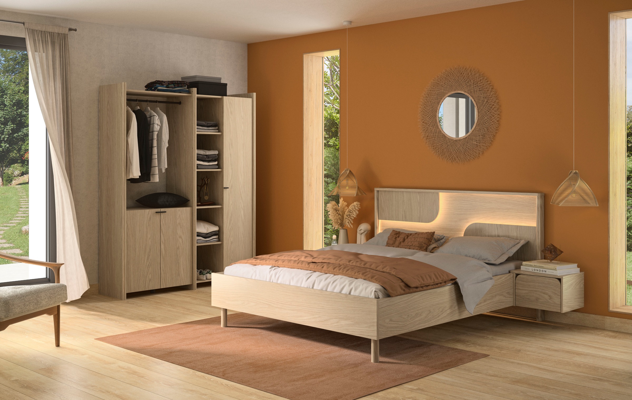 Gami Einzelbett »Galys Bett 160 x 200«, Mit Beleuchtetem Kopfteil