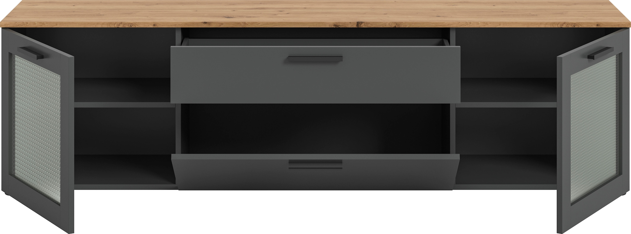 INOSIGN Lowboard »SALKIN, Breite 185 cm, 2 Türen mit ESG-Ornamentglas, 1 Schubkasten«, TV-Möbel, TV-Schrank, TV-Lowboard, Mediaboard, Vitrine, Vitrinenboard