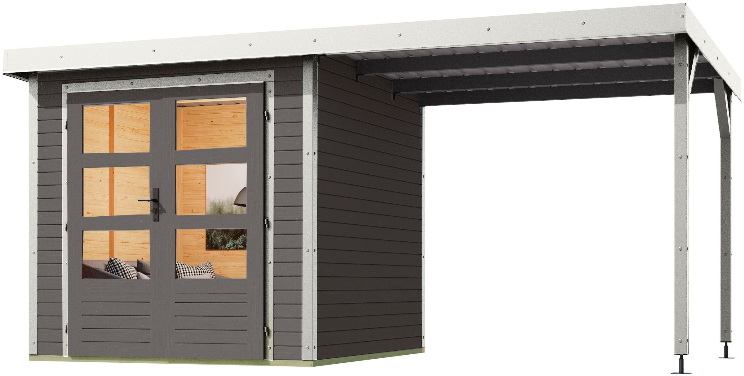 Karibu Gartenhaus »"Jupiter B SET"«, terragrau/weiß, mit Anbaudach