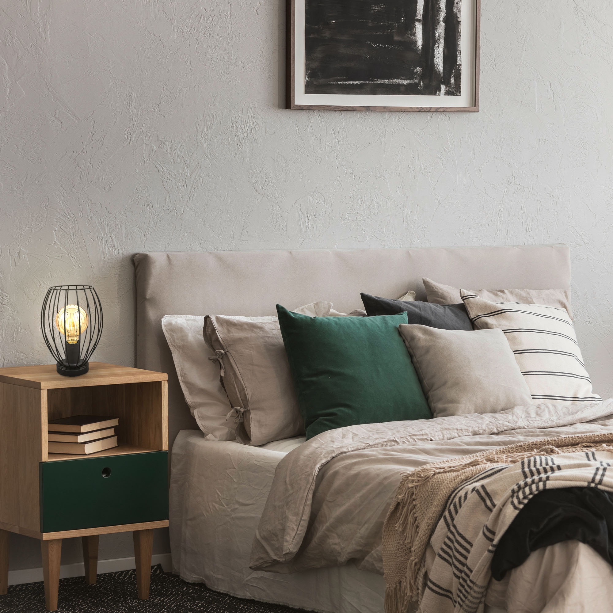 B.K.Licht Tischleuchte »Retro-Tischlampe, Metall, Schwarz«, 1 flammig, Leuchtmittel E27 | ohne Leuchtmittel, E27-Fassung, ohne Leuchtmittel, inkl. Kabelschalter, Ø17,5cm