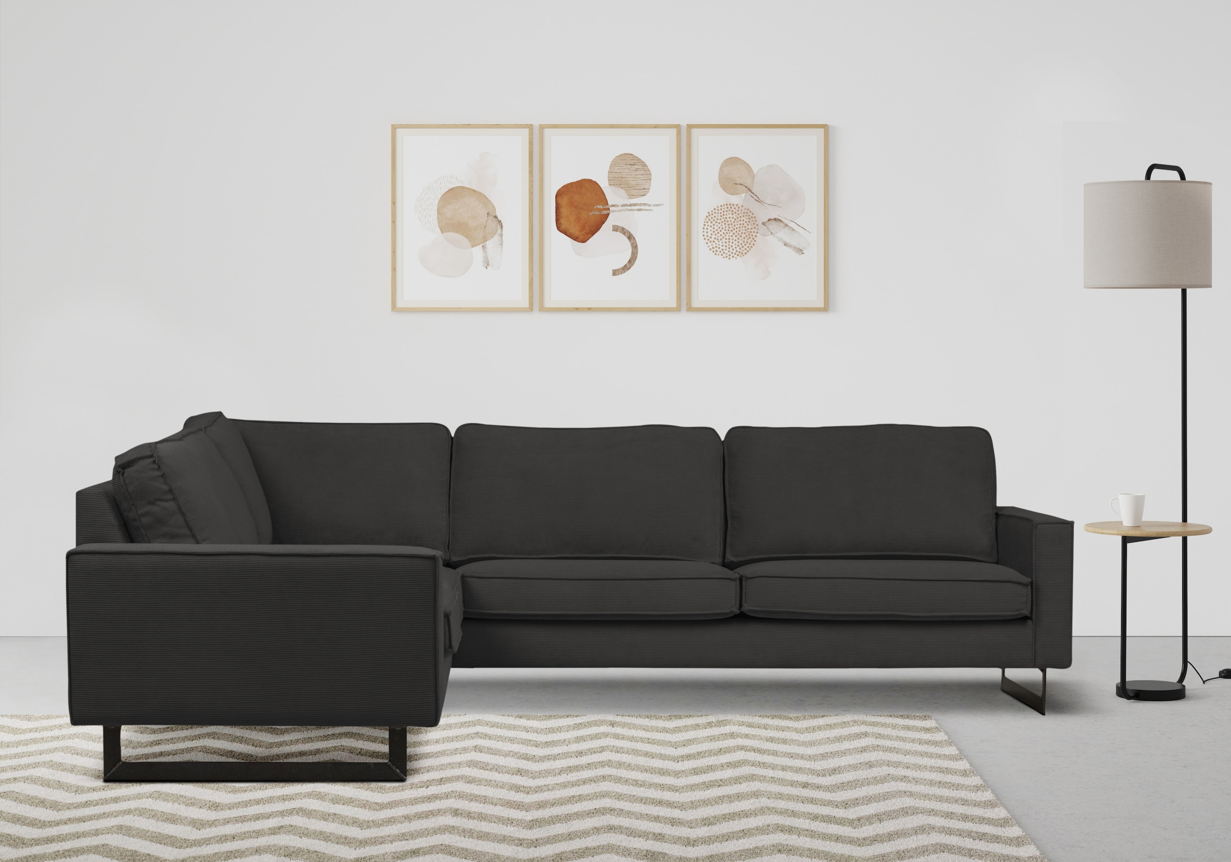 Places of Style Ecksofa »Pinto, 250/290 cm, langer Schenkel, XXL, Ottomane«, Cord, Feincord, Luxus-Microfaser Leder und Chenille