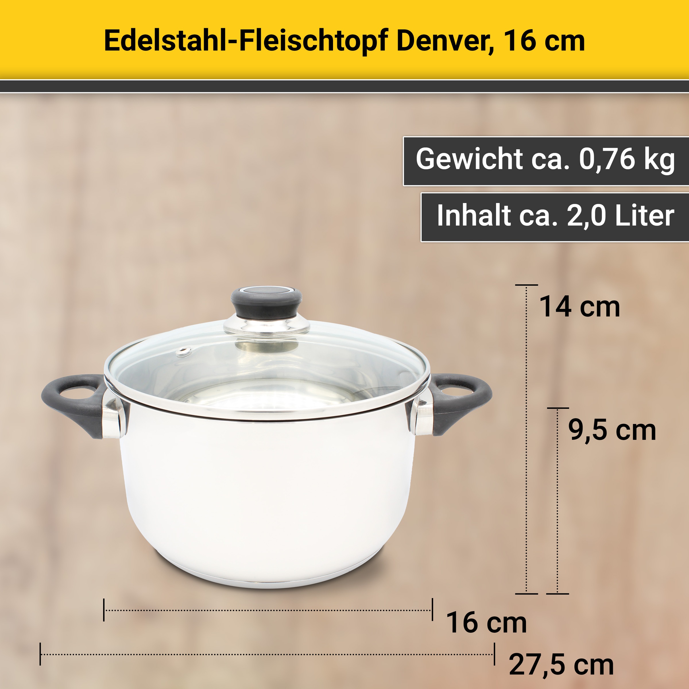 Krüger Fleischtopf »Denver«, Edelstahl, 3-Schichten-Thermoboden, Induktion