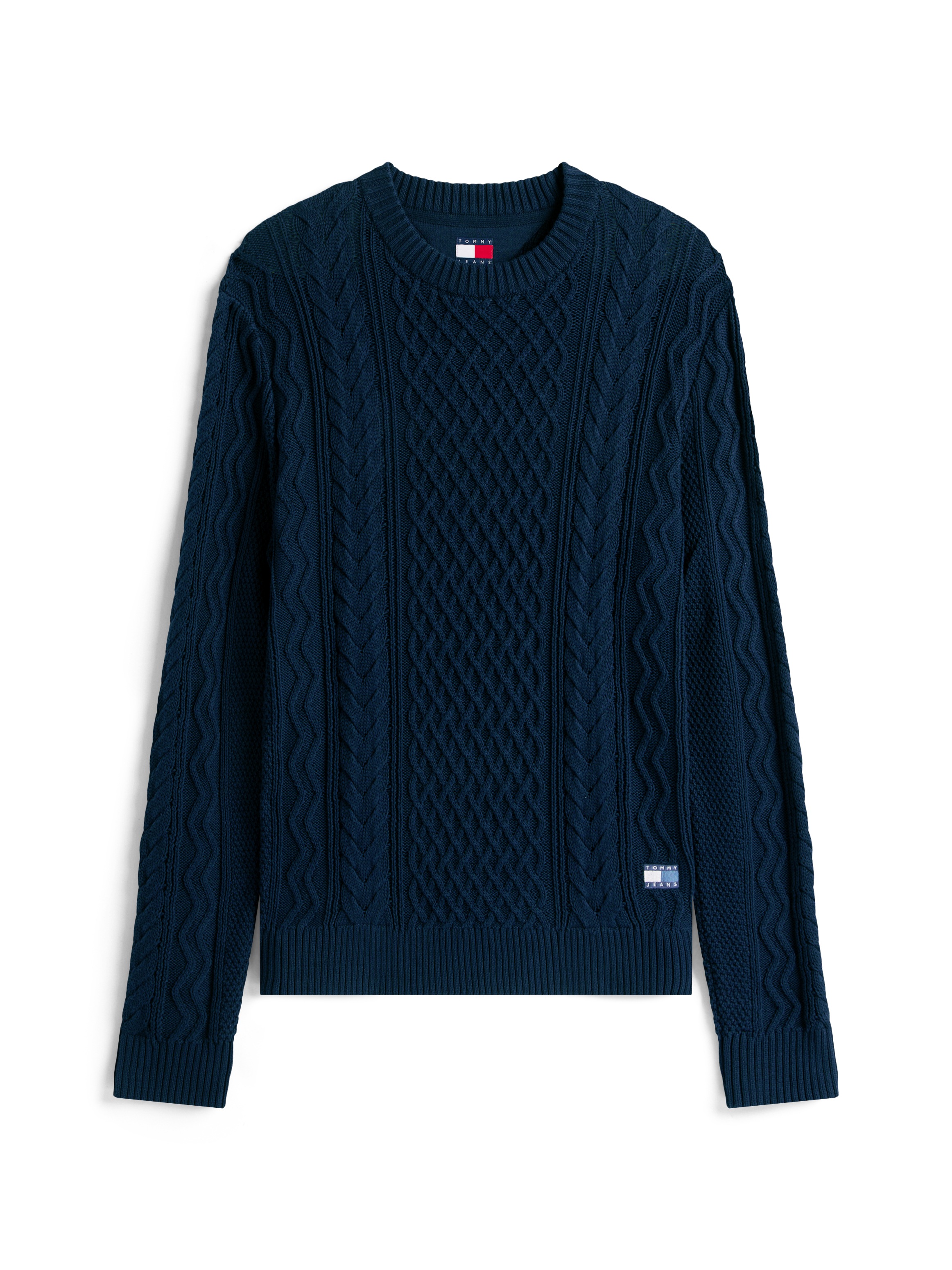 Tommy Jeans Strickpullover »BADGE CABLE«, Slim Fit, Rundhals