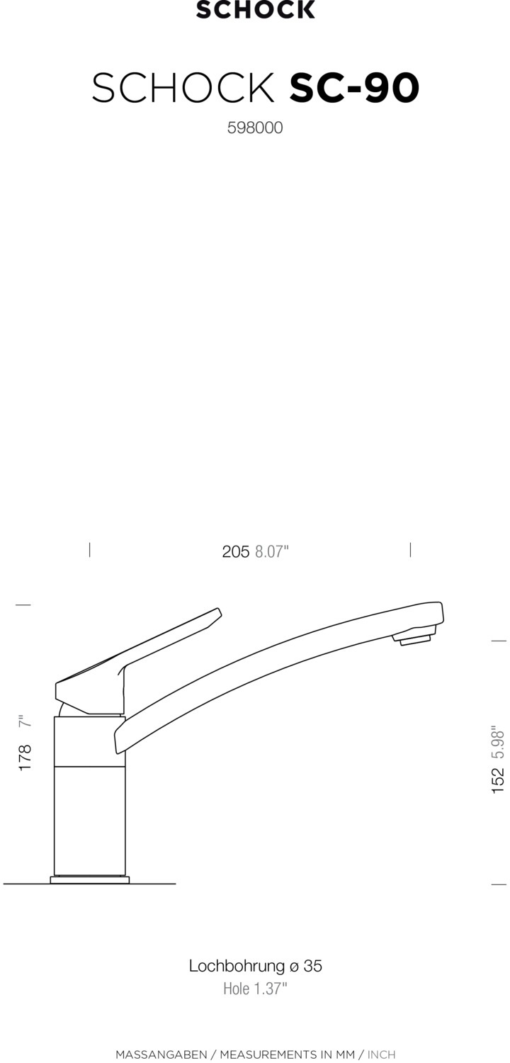 Schock Küchenarmatur »SC90« Hochdruck, Festauslauf