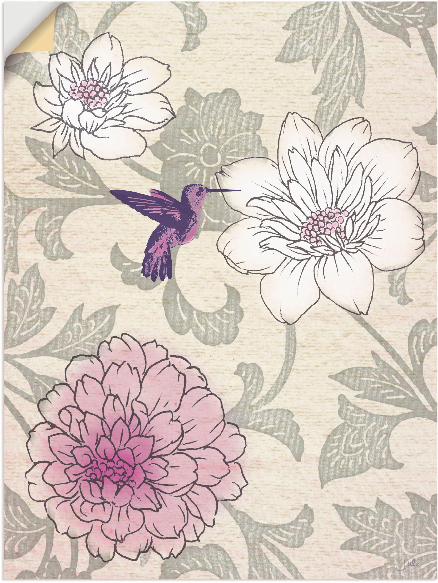 Artland Wandbild »Blumenmuster mit Kolibri«, Blumen, (1 St.), als Poster, W günstig online kaufen