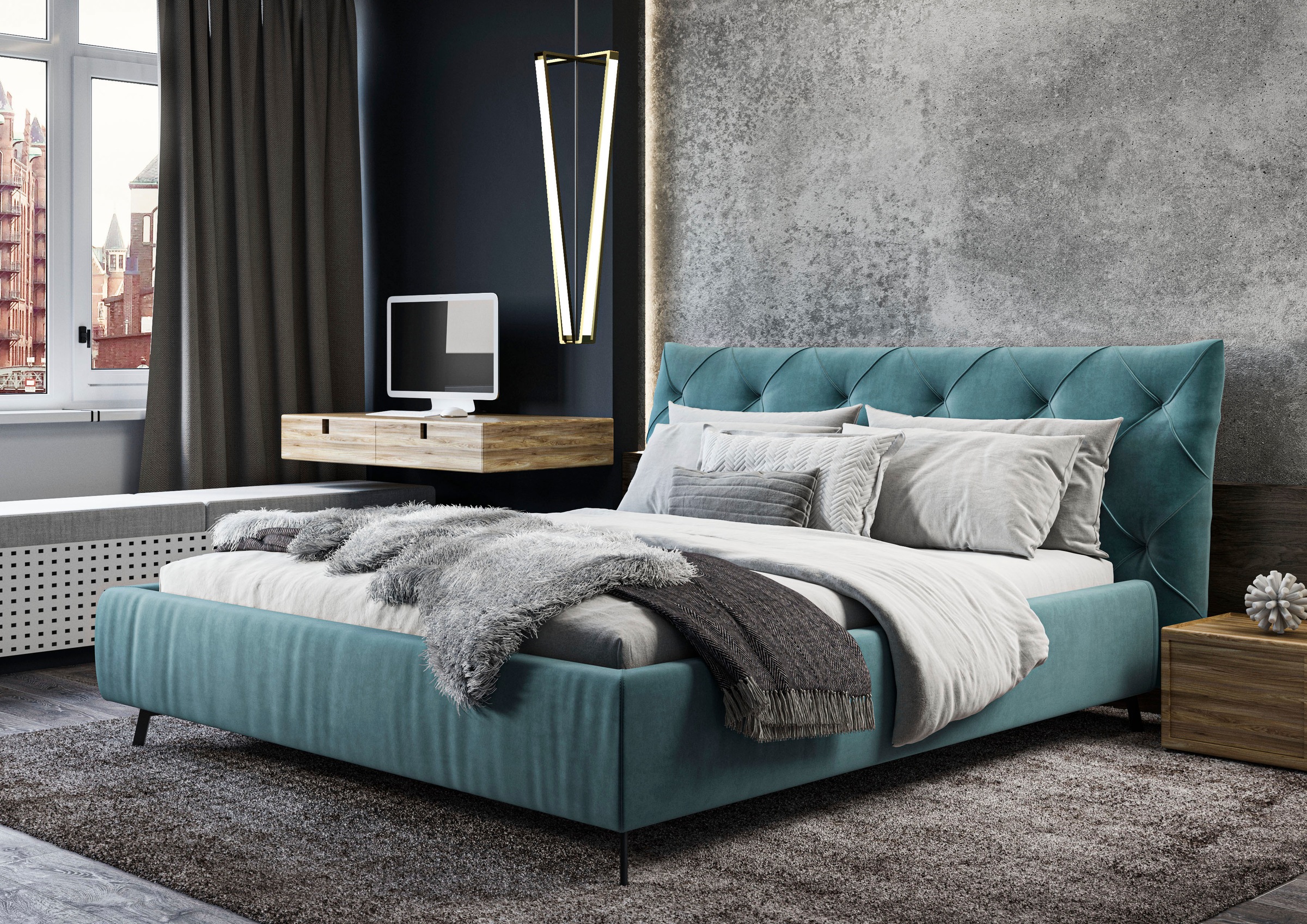 Leonique Polsterbett »Elloree, in 4 Breiten bis 200cm, auch in Leder« Kopft günstig online kaufen