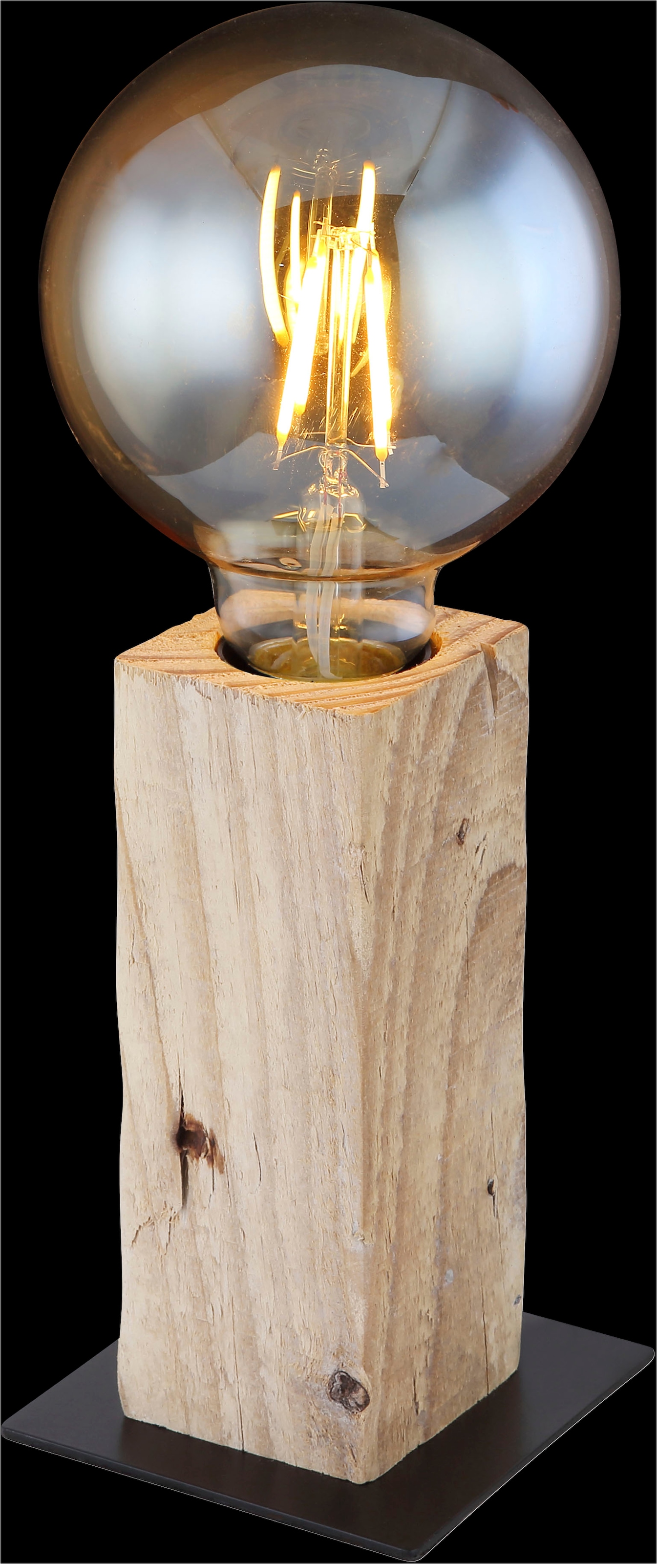 GLOBO LIGHTING Tischleuchte »ADALIE« E27 1 Stk. Tischlampe Holz naturfarben schwarz LxBxH: 90x90x150mm