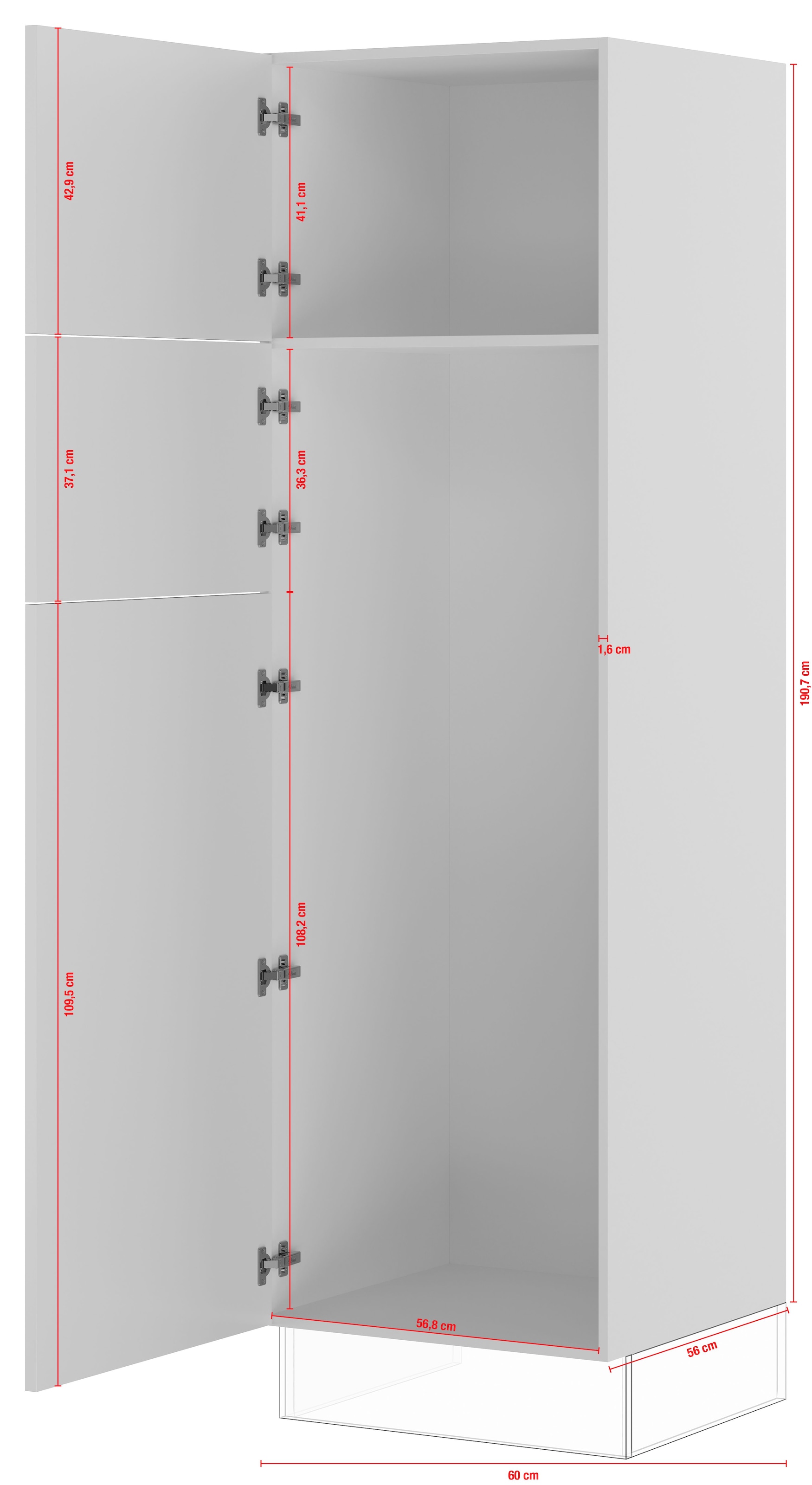 IMPULS KÜCHEN Kühlumbauschrank »"Valencia", Breite/Höhe: 60/190,7 cm«, vormontiert, mit Drehtüren