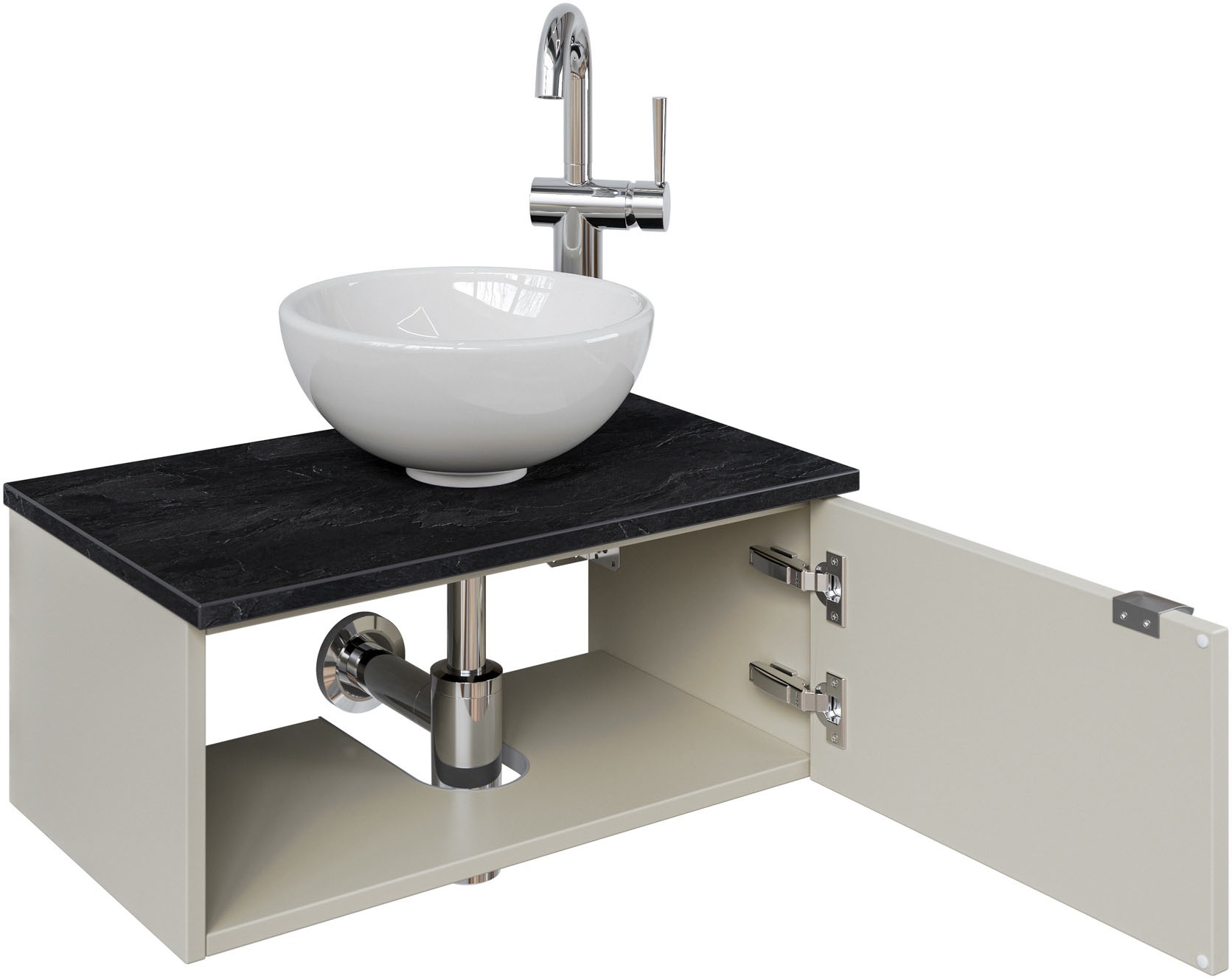 Saphir Waschtisch »Serie 6915 Waschschale mit Unterschrank für Gästebad, Gäste WC«, 61 cm mit Keramik-Aufsatzbecken, 1 Tür und 1 Fach