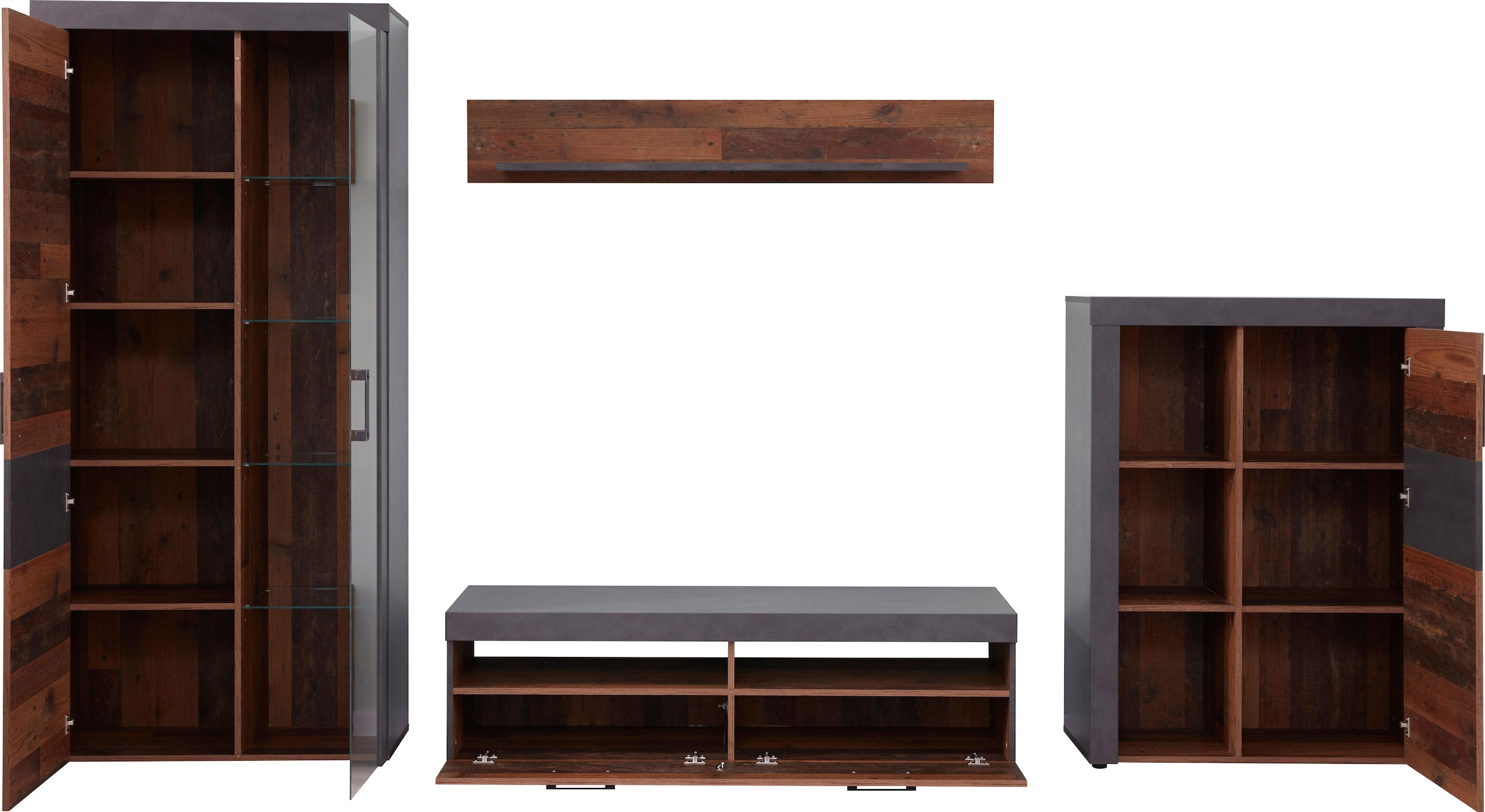 INOSIGN Wohnwand »Ilana«, (Set, 4 St.), moderne Wohnwand im Industrial Style - Beleuchtung optional