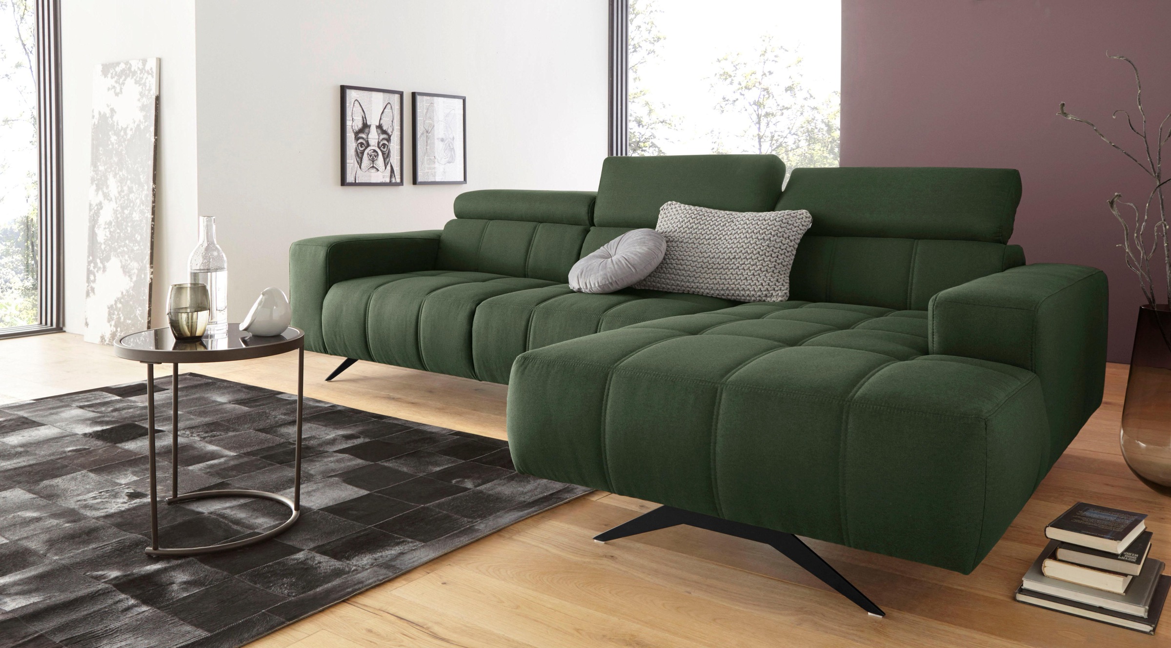 DOMO collection Ecksofa »Trento L-Form, mit Kufenfuß oder Einzelfuß«, wahlweise mit Kopfteilverstellung, Recamiere links/rechts bestellbar