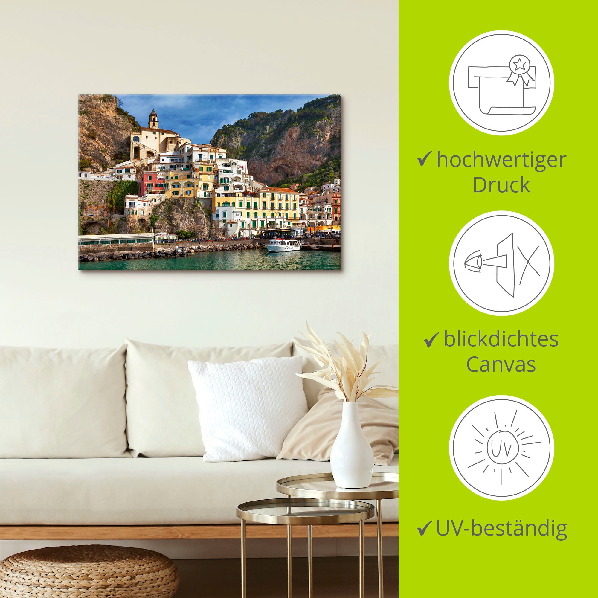 Artland Wandbild »Hafen von Amalfi an der Amalfiküste«, Italien, (1 St.), als Alubild, Outdoorbild, Leinwandbild, Poster in verschied. Größen