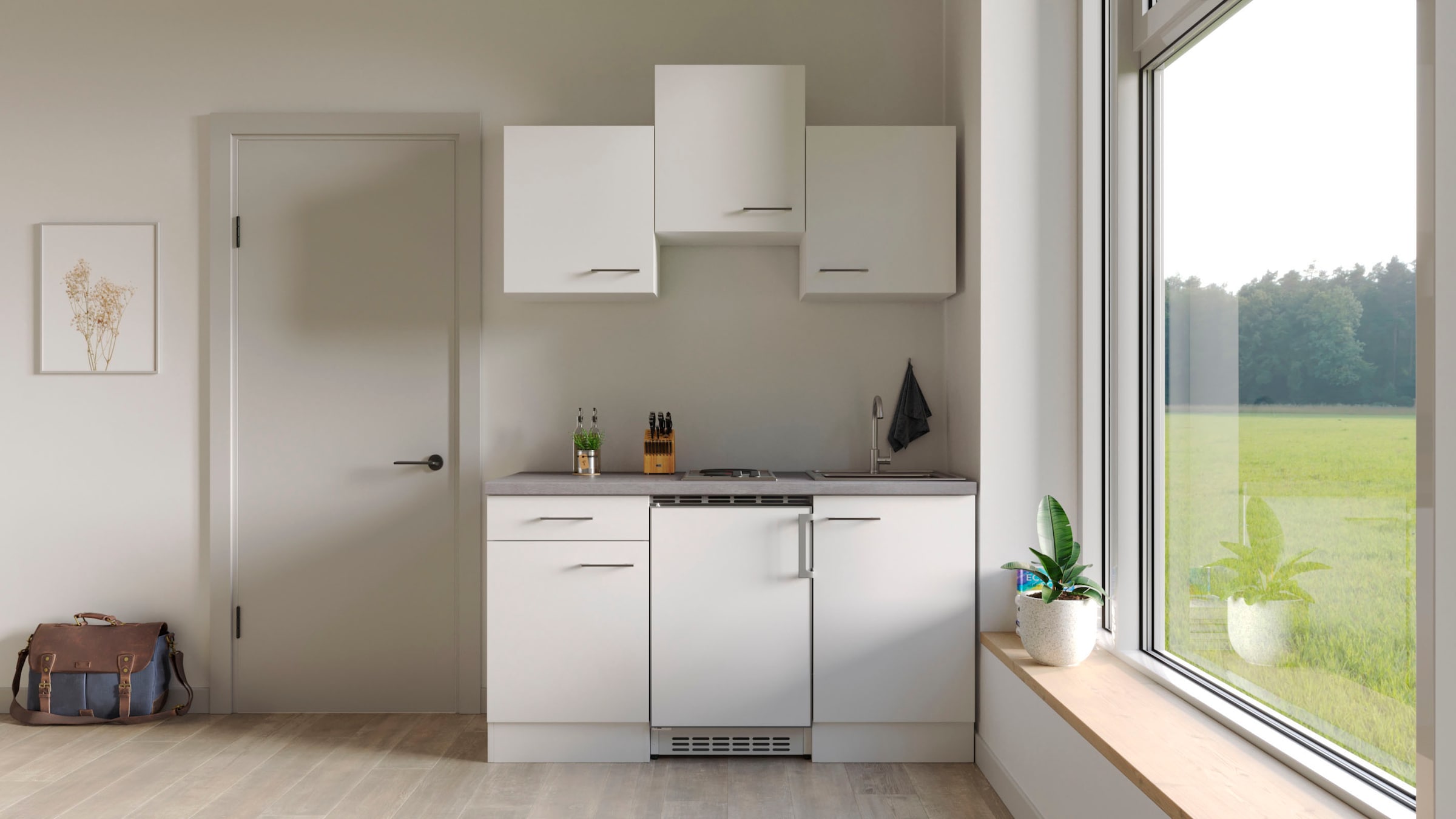 Flex-Well Küchenzeile »Kopenhagen«, Breite 150,5 cm, mit Unterbau-Kühlschrank, Kochfeld und Spüle