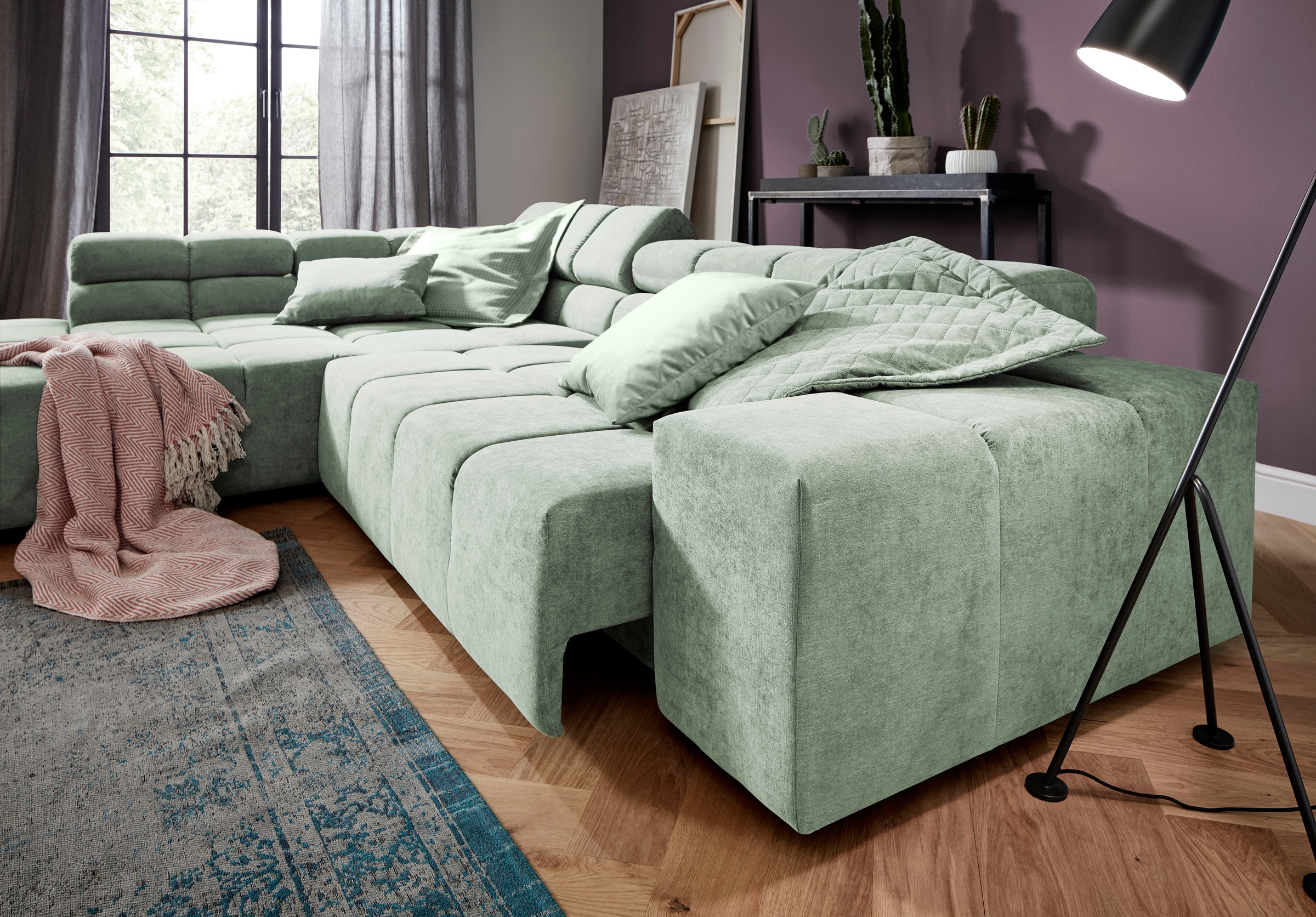INOSIGN Ecksofa »Ancona incl. Kopfteilverstellung, Breite 319cm, L-Form«, wahlweise motorische Sitztiefenverstellung, auch in Cord + Easy Care