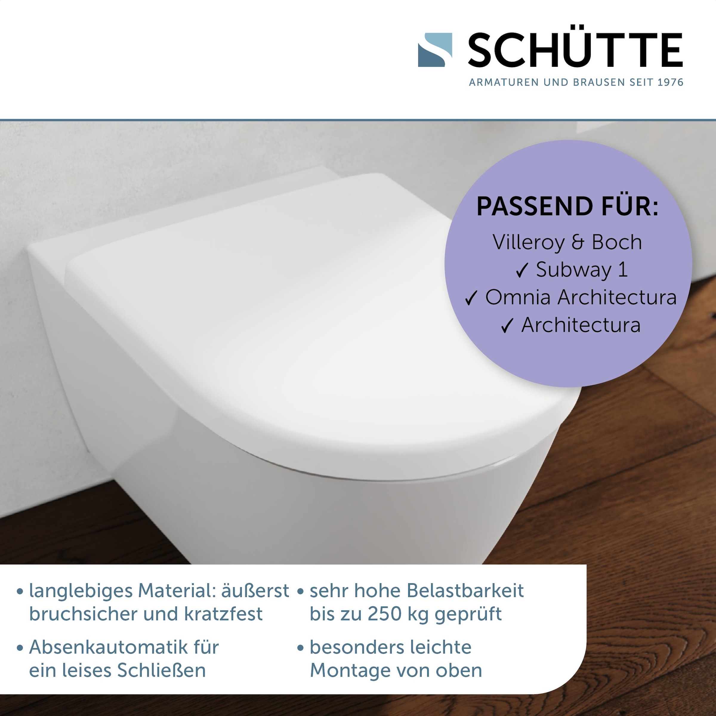 Schütte WC-Sitz »Duroplast, WHITE D-Form PRO 5«, (WC-Sitz, Befestigungsmaterial, Montageanleitung), mit Absenkautomatik und Schnellverschluss