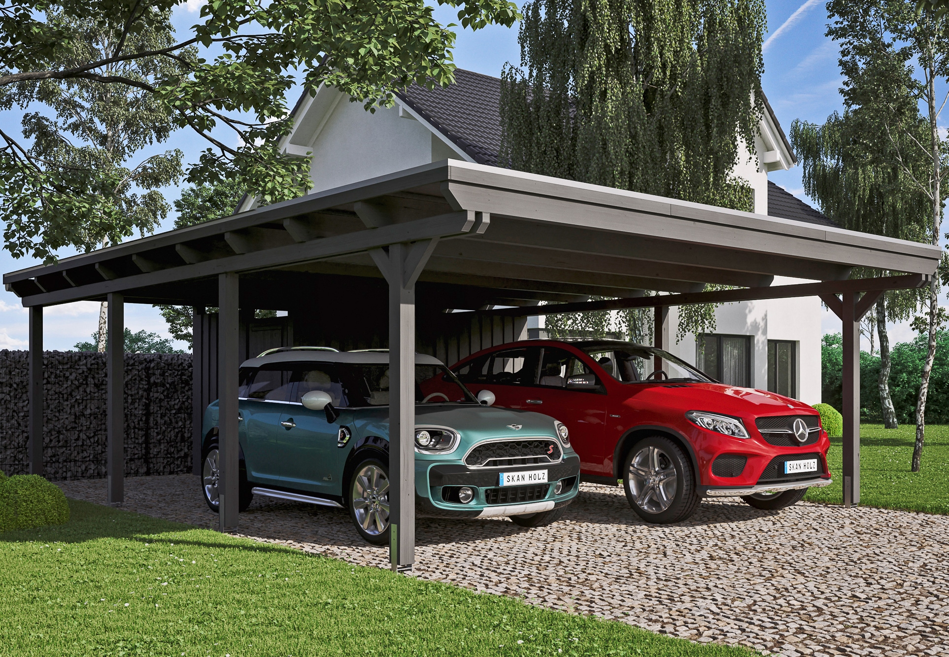 Skan Holz Carport Emsland 613 cm x 846 cm mit Abstellraum Alu-Dach Schiefer günstig online kaufen