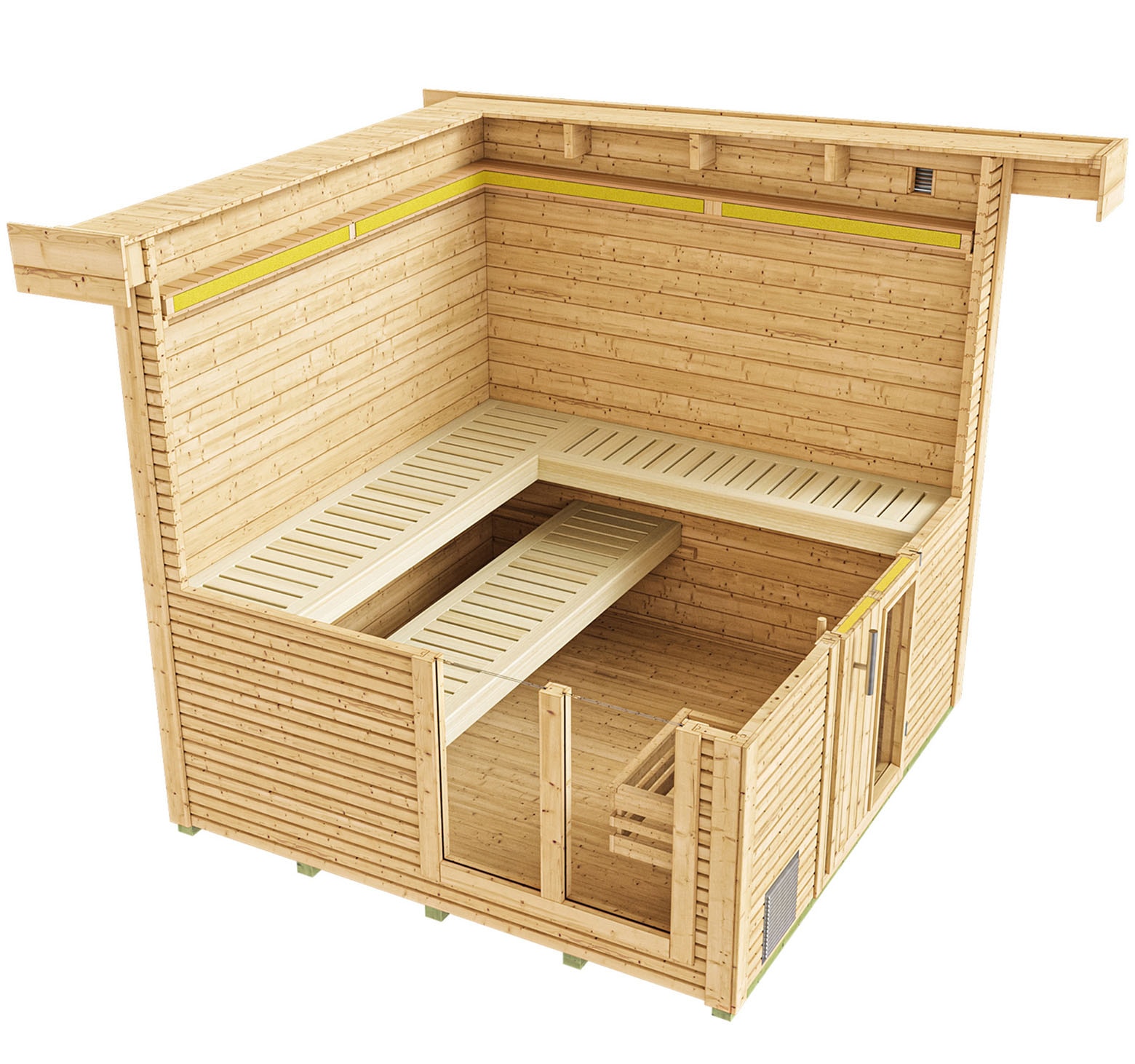 weka Saunahaus »Design-Saunahaus KUOPIO 2« Blockbohlen im wekaLine-Profil, bodentiefes Fensterelement