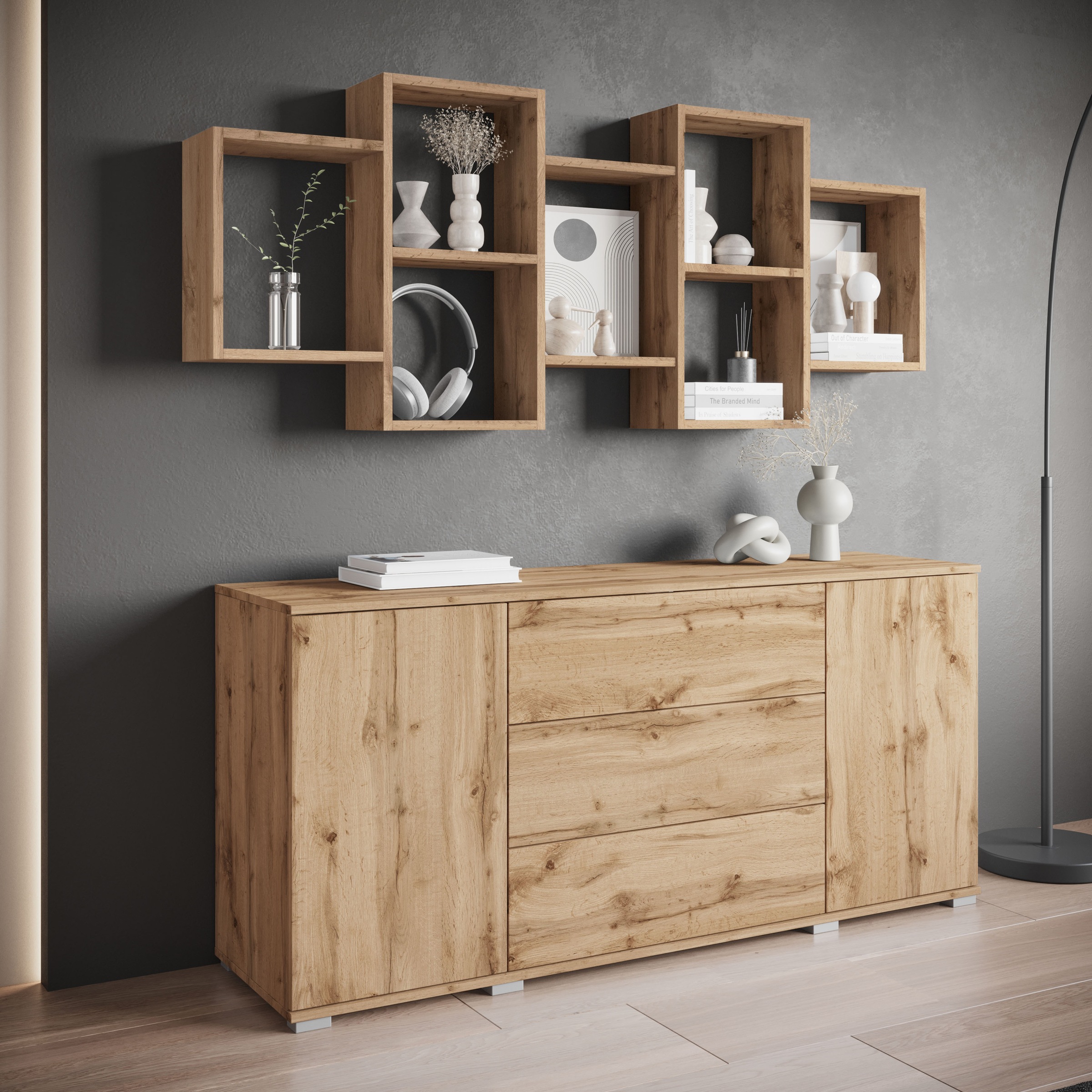INOSIGN Wandboard »Wandregal Trio 001«, (1 St.), Stell- oder Hängeregal, 10 offene Fächer, flexibel montierbar