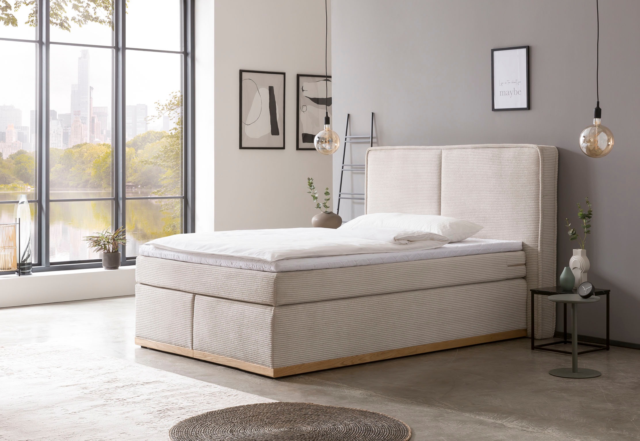 Home affaire Boxspringbett »SHERWOOD Cord Hotelbett, Polsterbett Premiumbett Boxbett«, (Bestseller Otto´s Choice Luxusbett in 4 Breiten), Hochwertiger Cord,weiche Velours-Struktur, mit premium Topper