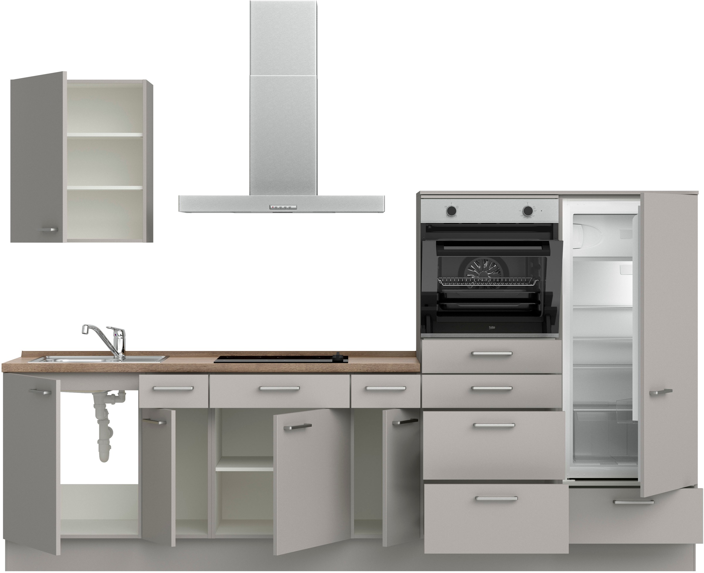 nobilia® Küchenzeile »"Touch I", NEU: individuell anpassbar mit gratis Profi-Beratung« vormontiert, Breite 300 cm, Ausrichtung wählbar, wahlw. mit E-Geräten
