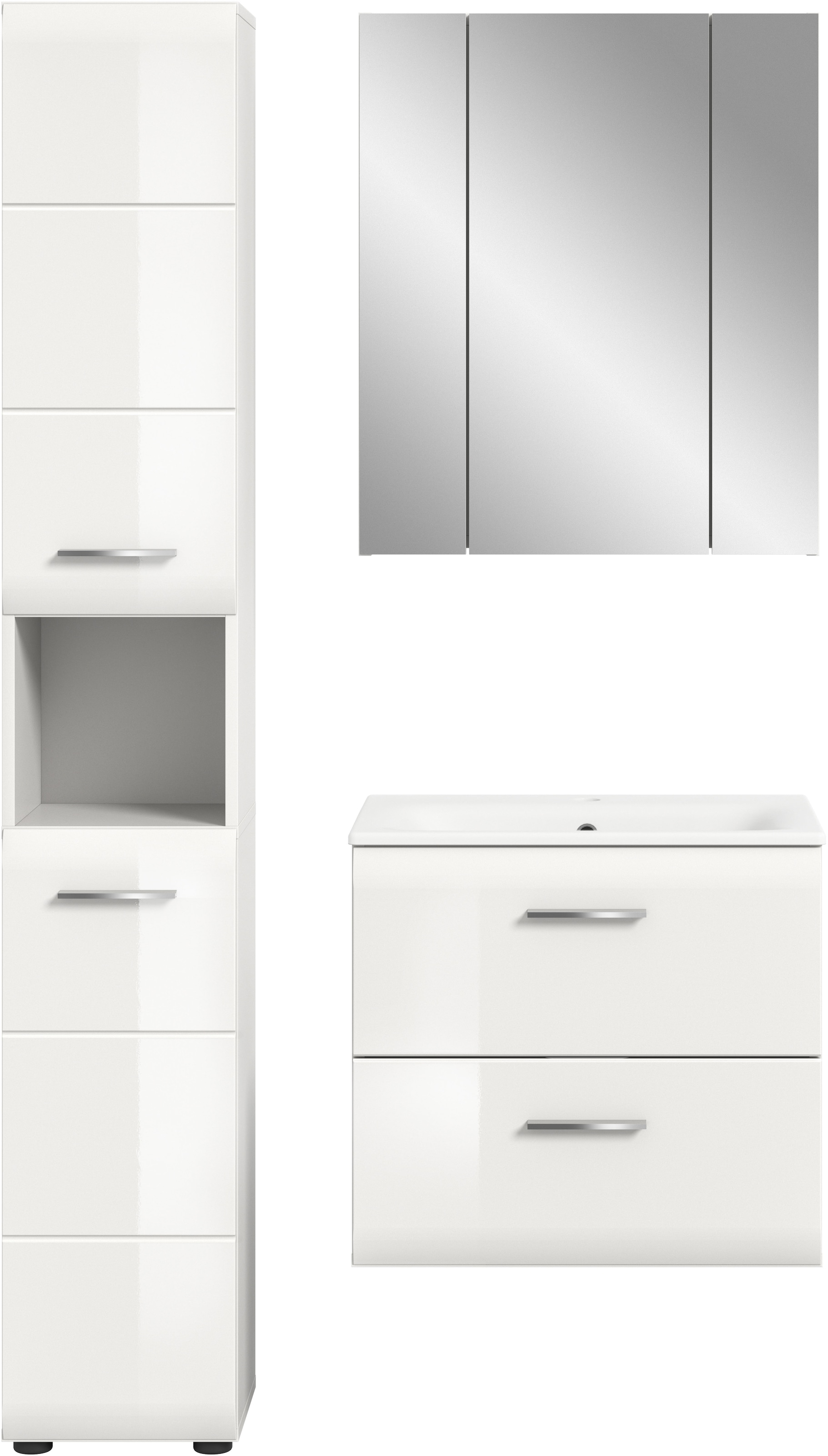 INOSIGN Badezimmer-Set, (Set, 4 St.), Florenz, Badkombination 4-tlg., Weiß hochglanz, inkl. Waschbecken