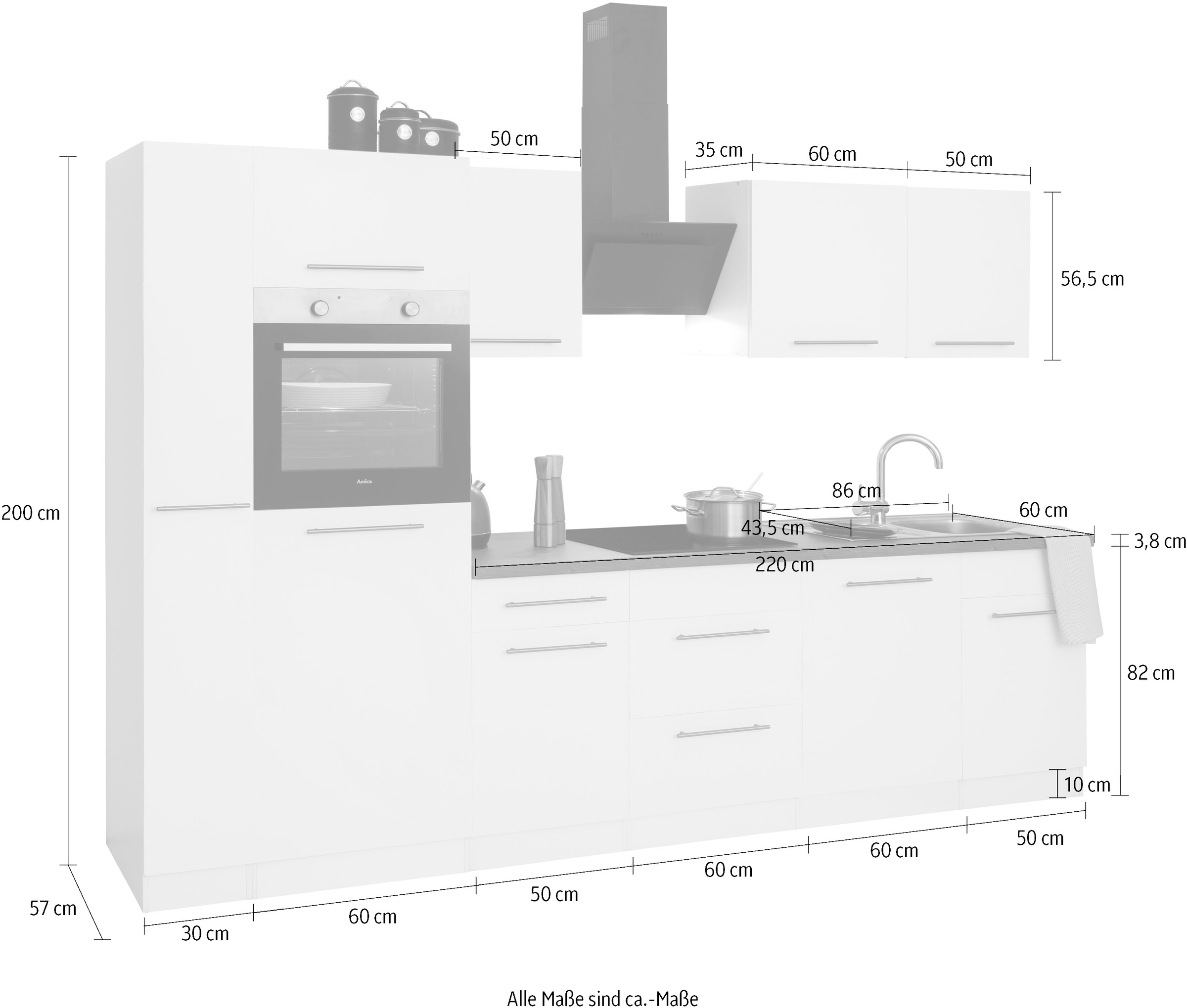 wiho Küchen Küchenzeile »Unna«, ohne E-Geräte, Breite 310 cm