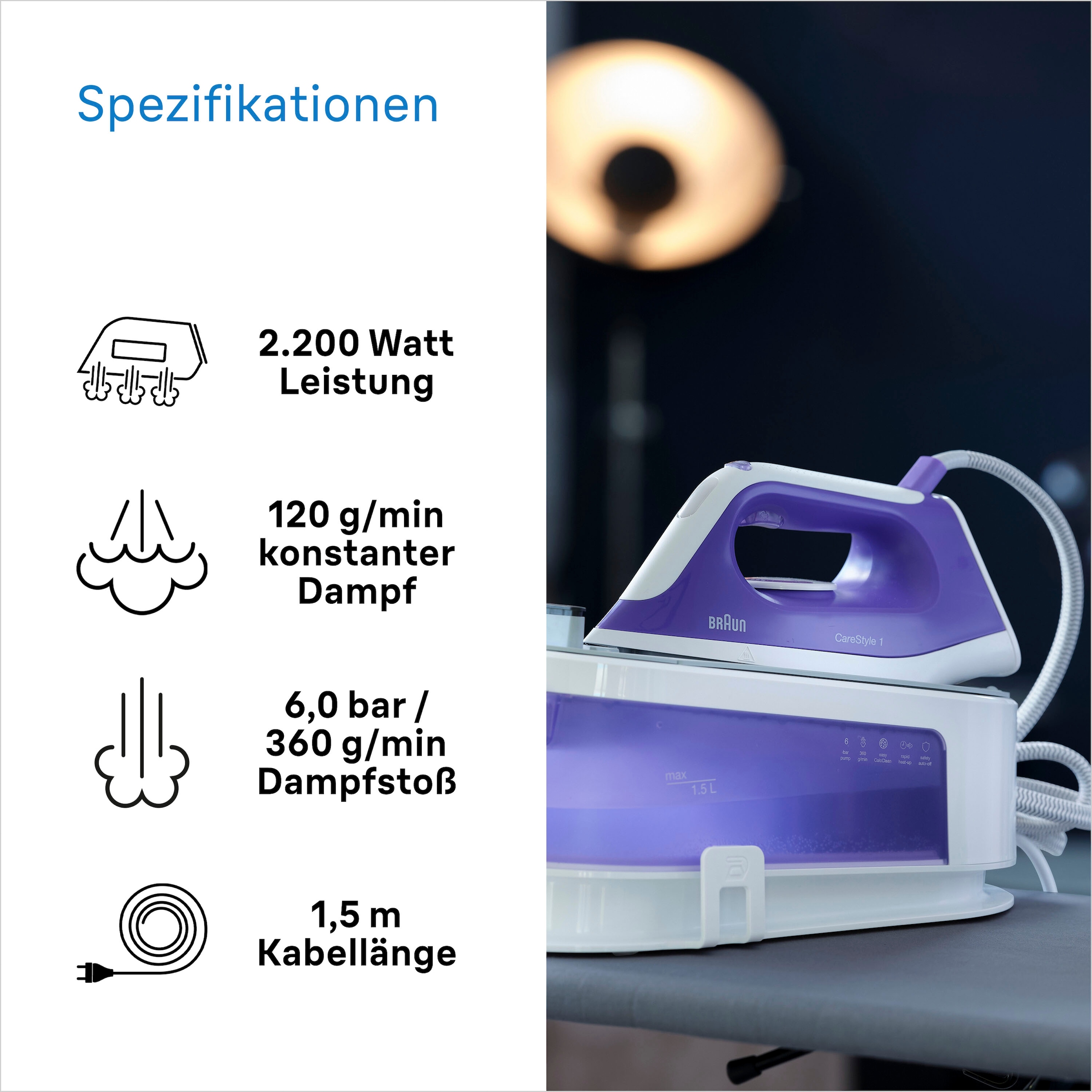 Braun Dampfbügelstation »CareStyle 1 IS1014VI Dampfbügelstation, Weiß/Violett«