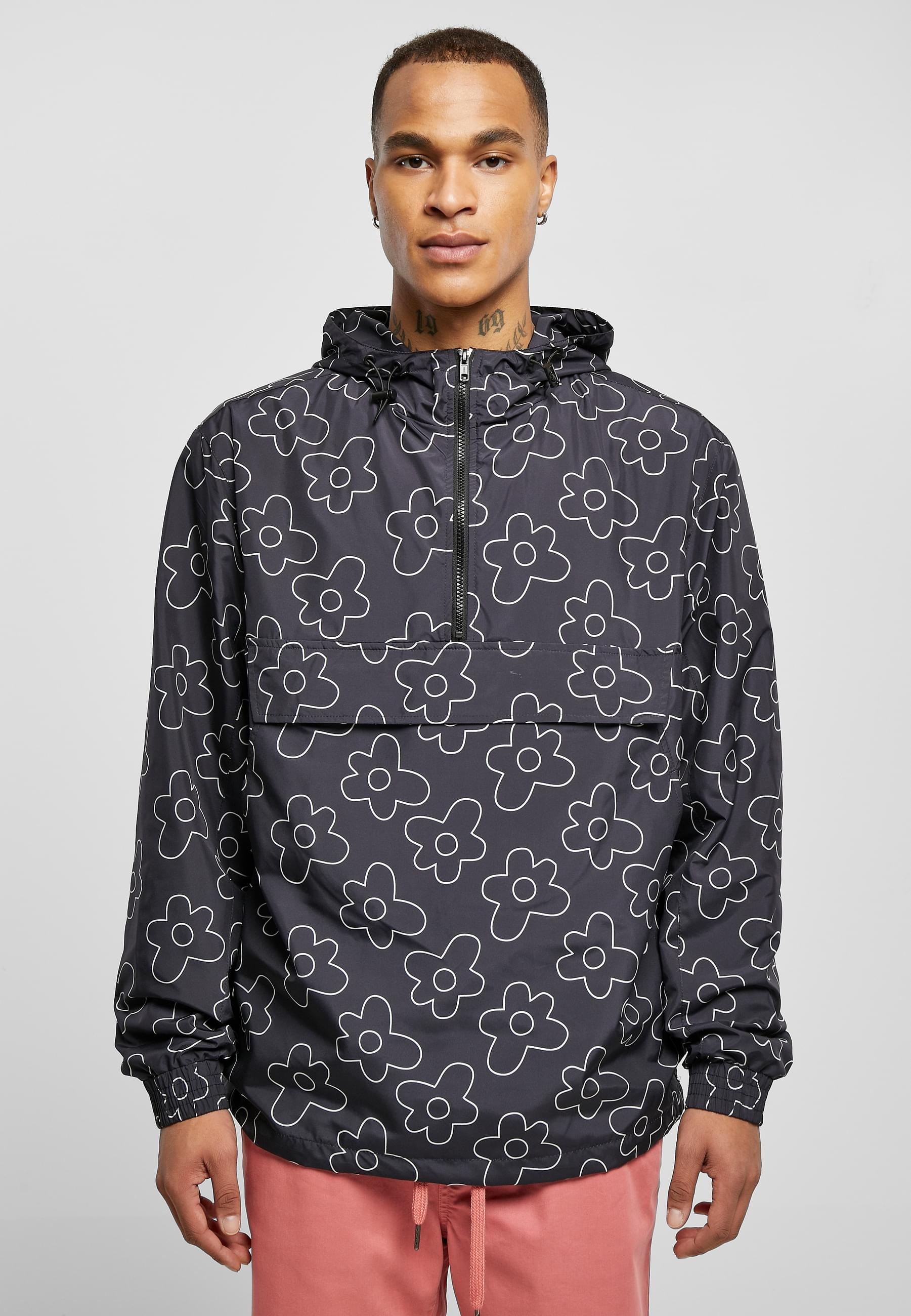 URBAN CLASSICS Windbreaker »Urban Classics Herren Flower AOP Pull Over Jacket« 1 Stk. tlg. mit Kapuze