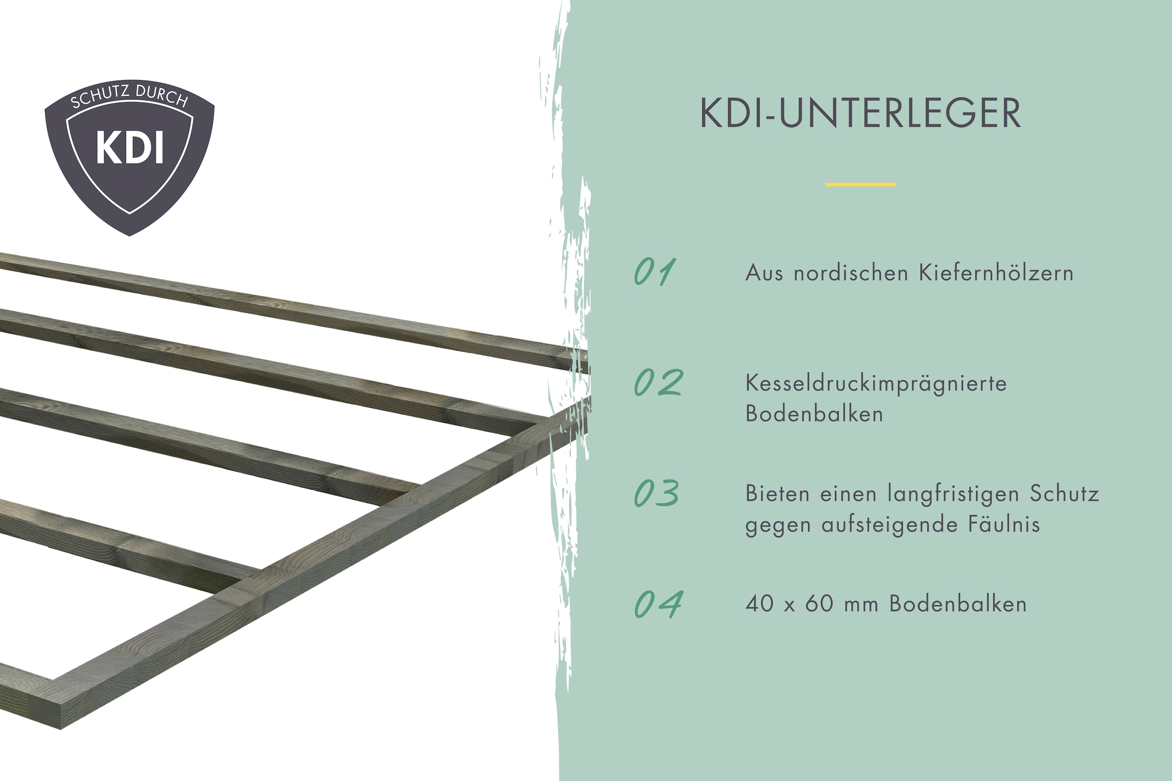 Karibu Gartenhaus-Fußboden »für "Callisto 2", naturbelassen«, aus hochwertigem Massivholz, mit kesseldruckimprägnierten Bodenbalken