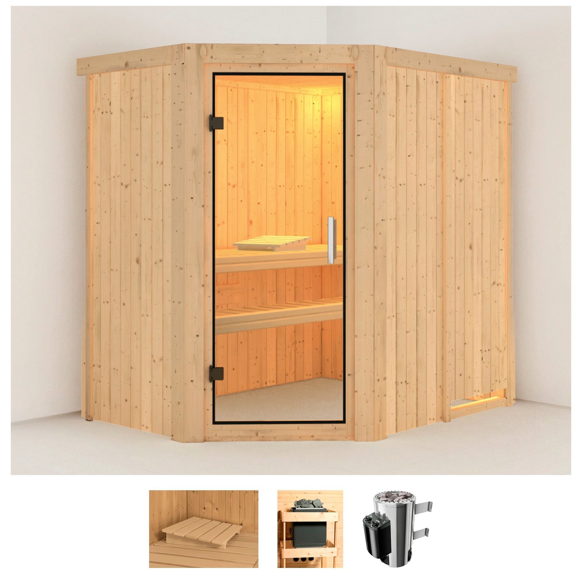 Karibu Sauna »Swantje« Set, 3,6-kW-Plug & Play Ofen mit integrierter Steuer günstig online kaufen