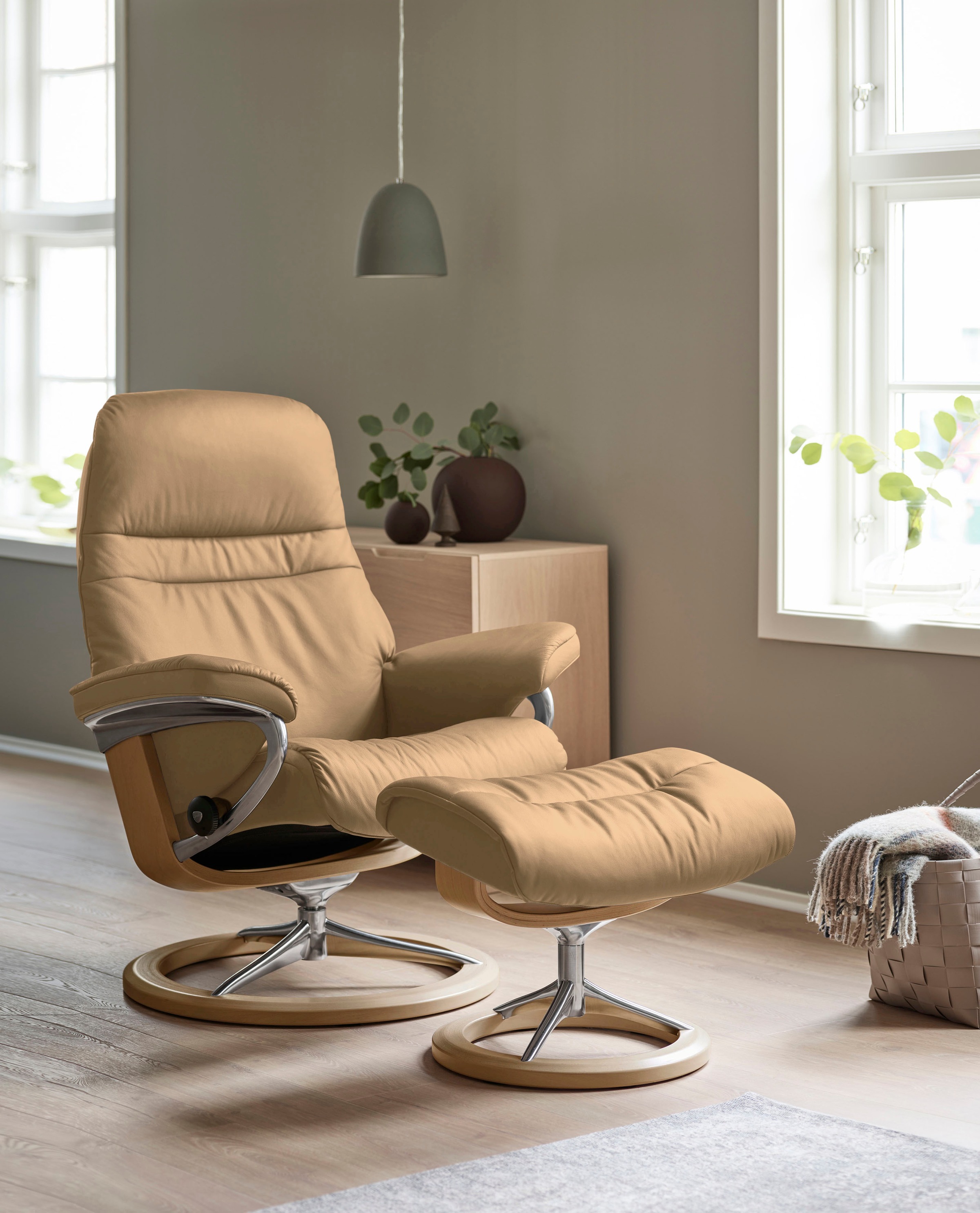 Stressless® Relaxsessel »Sunrise«, (Set, Relaxsessel mit Hocker), mit Signature Base, Größe S, Gestell Eiche