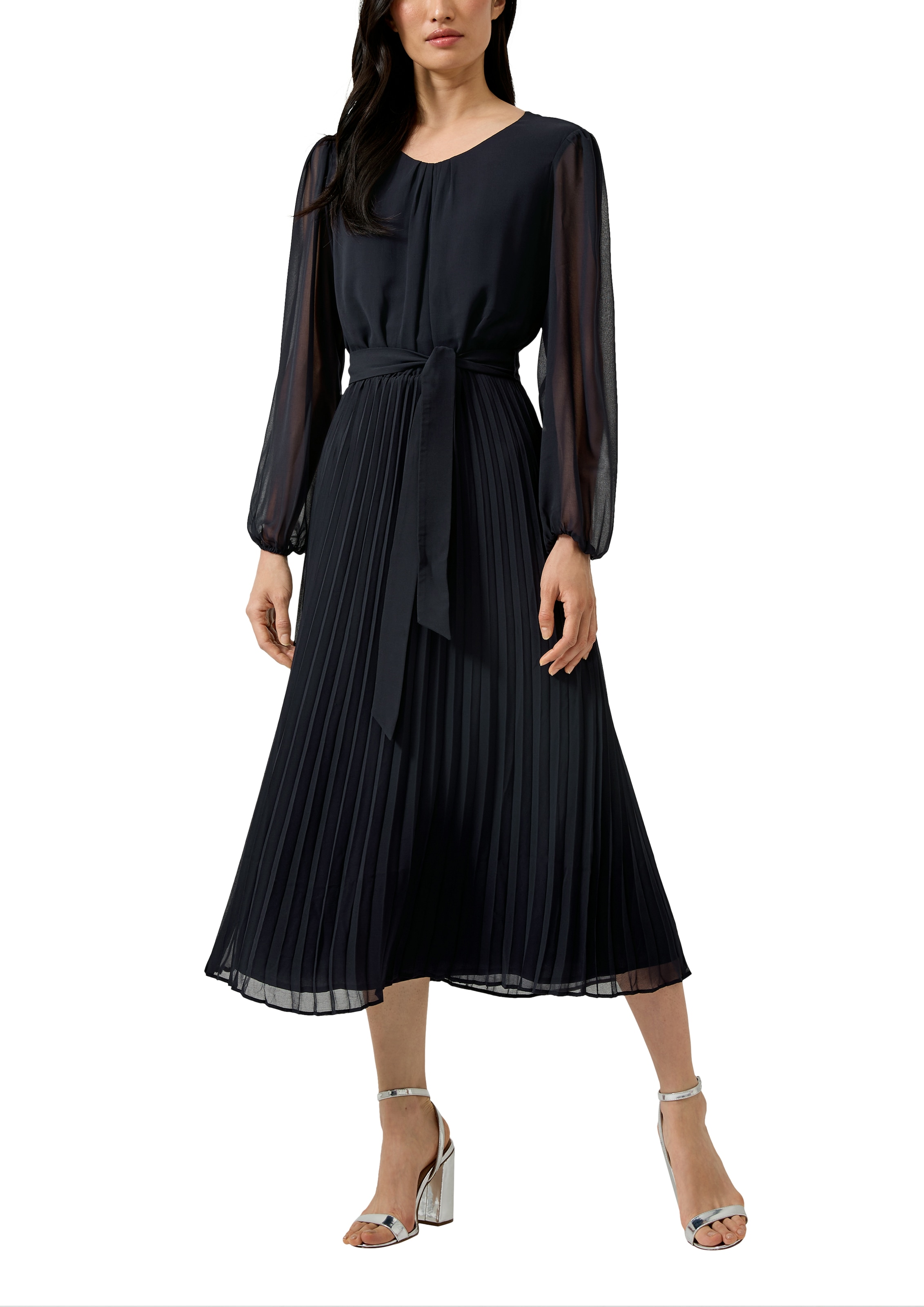 s.Oliver BLACK LABEL Meshkleid Ohne Tasche mit seitlichem Bindegürtel