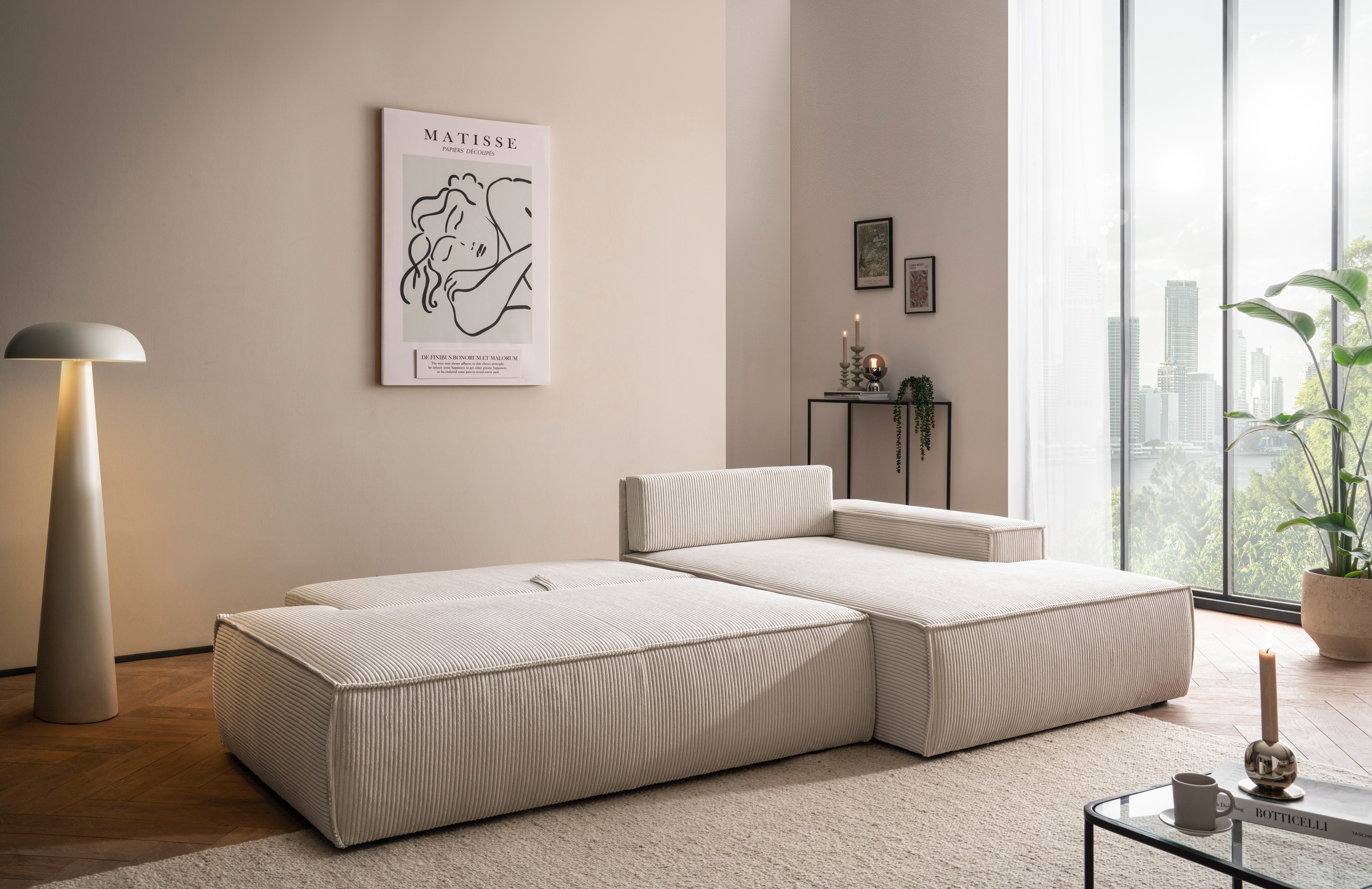 Home affaire Ecksofa »SHERWOOD, Schlafsofa in L-Form offen (275cm), Cord, Leinenoptik«, Schlaffunktion und Bettkasten, Kedernaht, hoher Sitz- & Liegekomfort