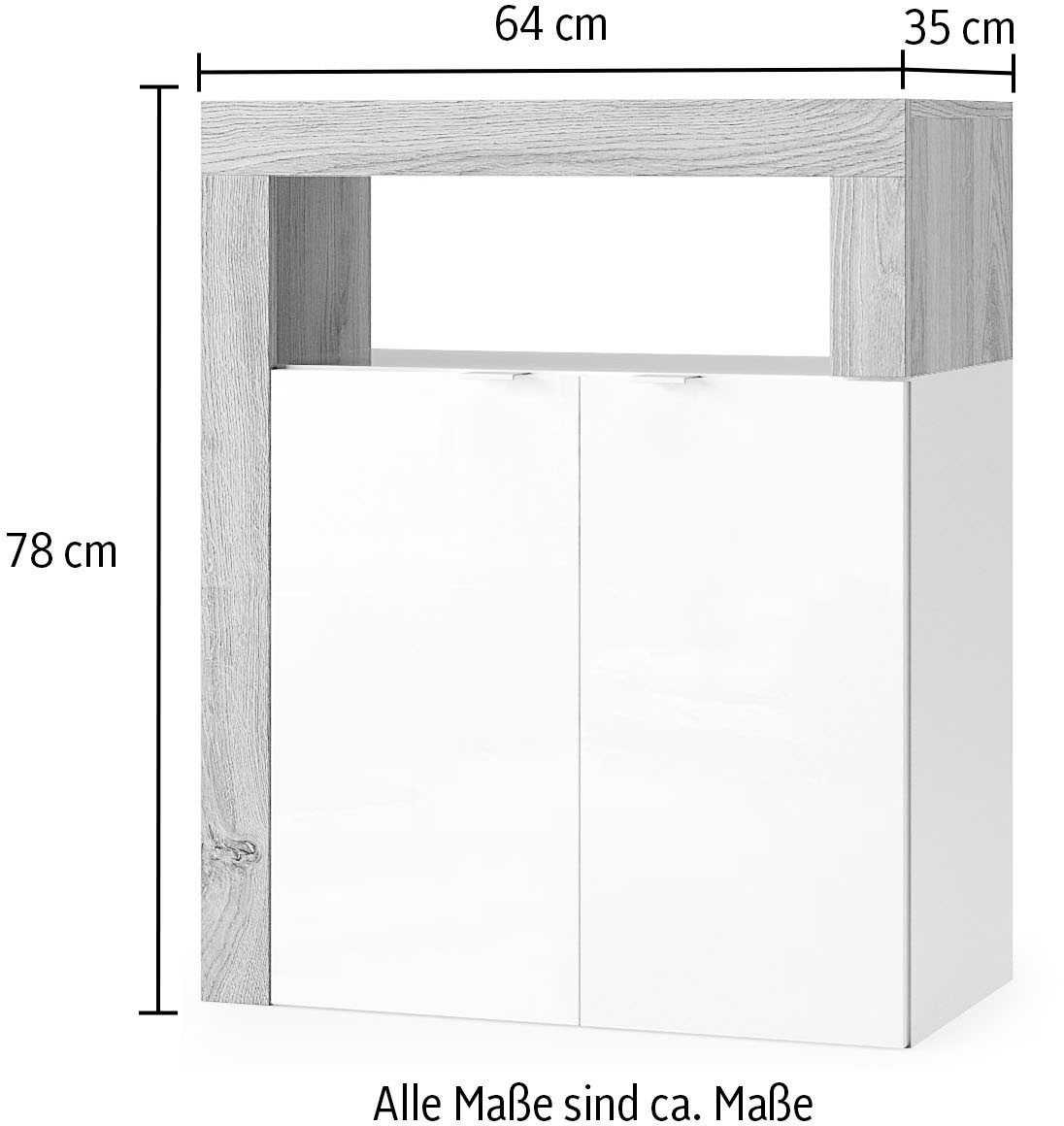 welltime Unterschrank »Hamburg Höhe 78 cm, Breite 64 cm, Badkommode mit 2 Türen,« Badezimmerschrank, dekorativer Rahmen, offenes Fach, Metallgriffe