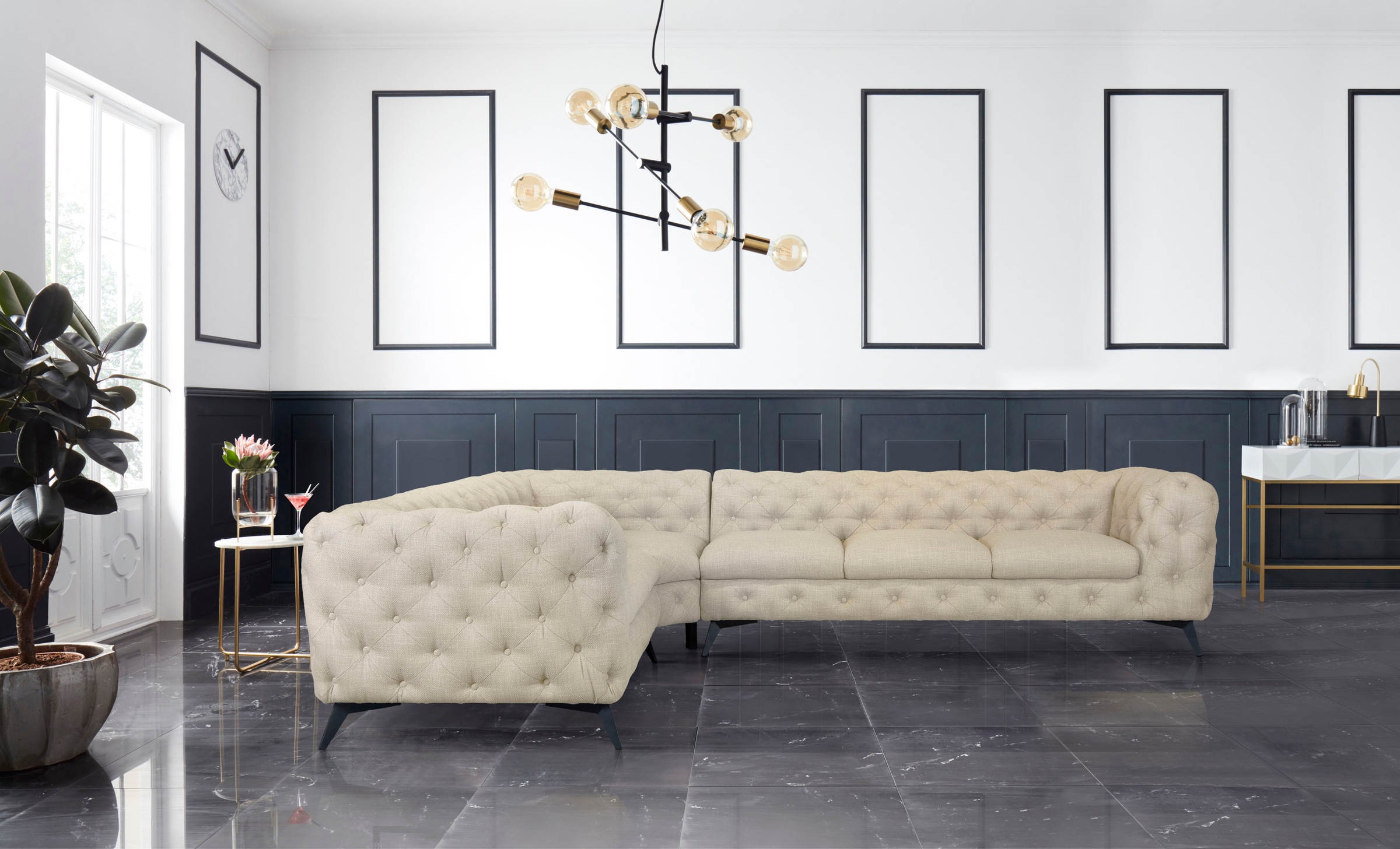 Leonique Chesterfield-Sofa »Ecksofa GLYNIS L-Form mit Wellenunterfederung, günstig online kaufen