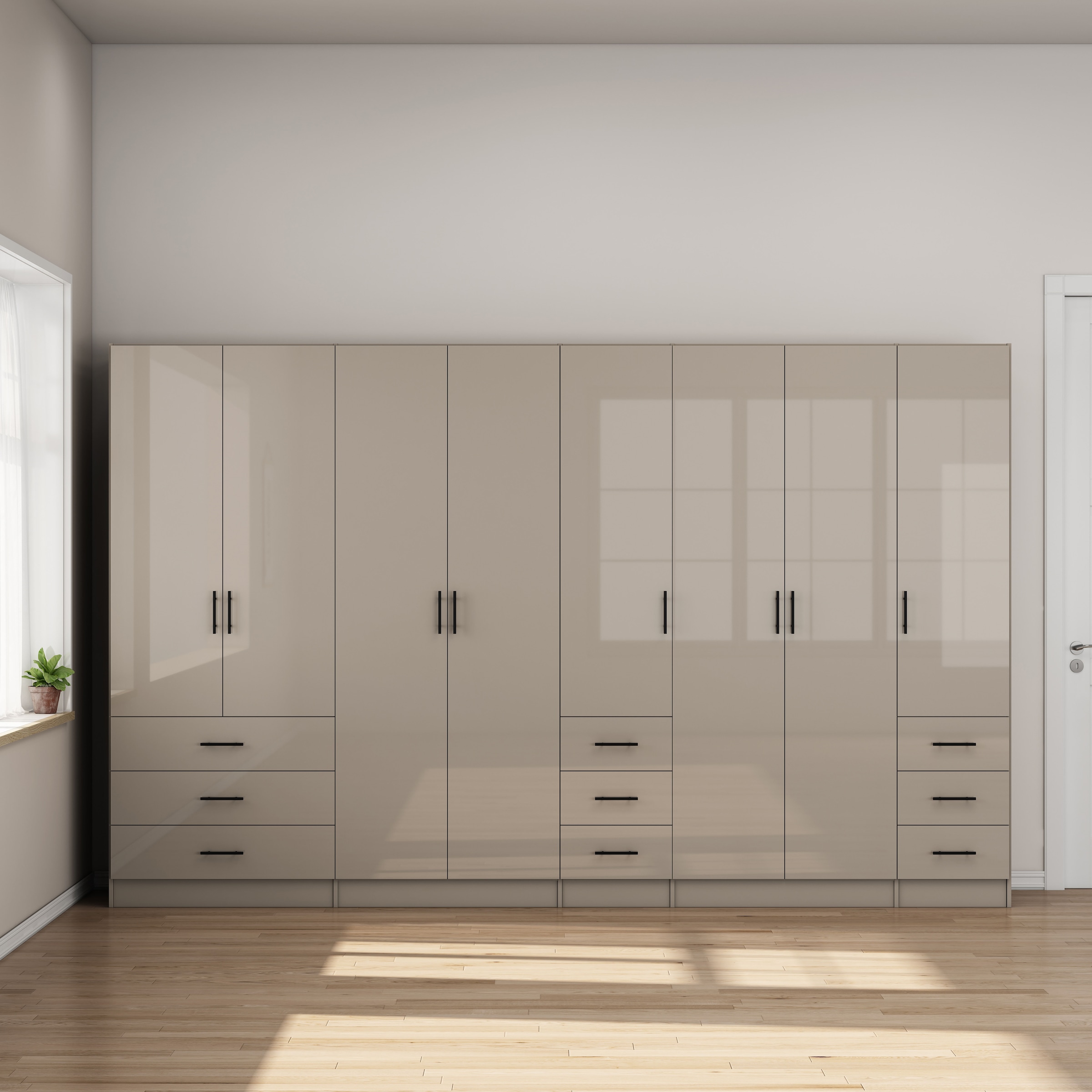 OTTO home Kleiderschrank »Trento Schlafzimmerschrank Garderobe hochglanz« Schrank mit 8 Türen und 9 Schubladen, hochglänzende Fronten