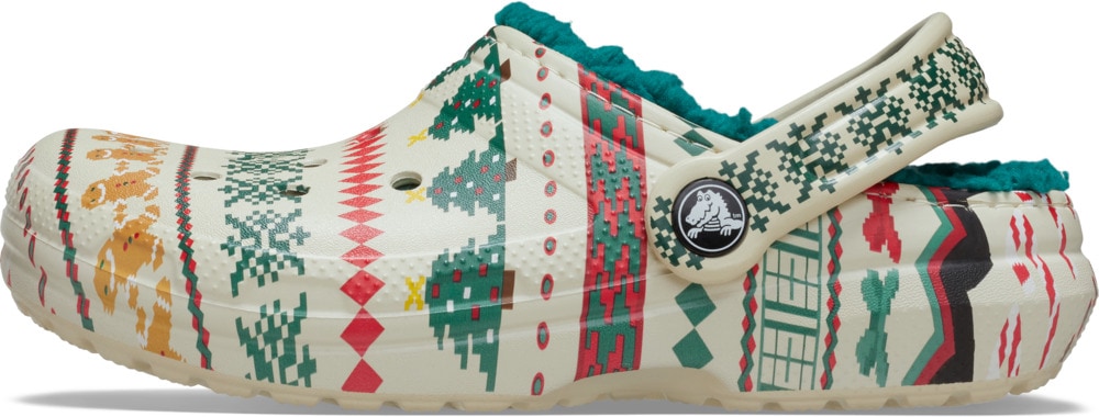 Crocs Clog »Classic Lined Isle Clog T«, Weihnachtsschuh, Hausschuh mit buntem Festive Print