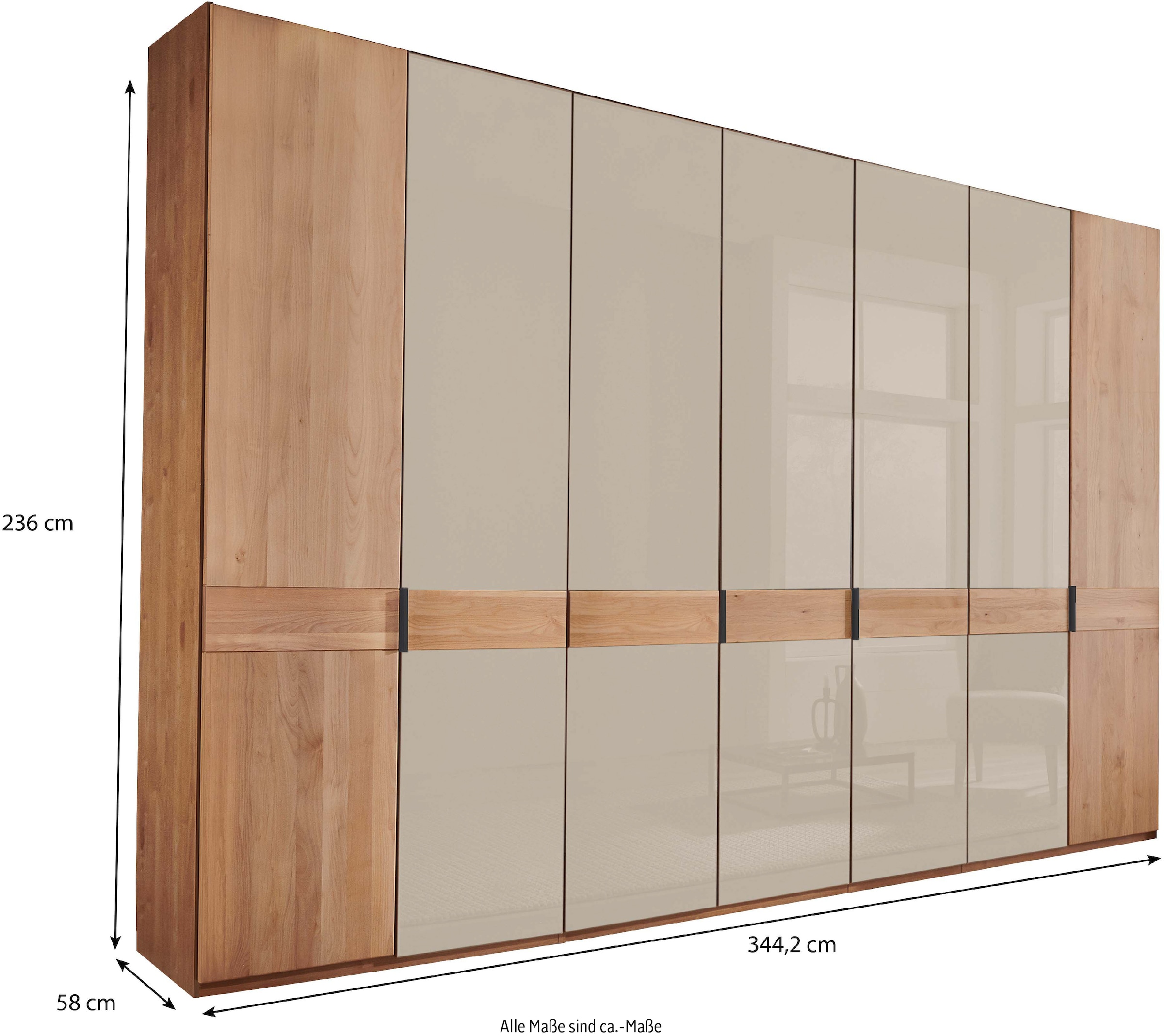 WIEMANN Drehtürenschrank »Cardiff, Massivholztüren in Kombination mit Glas- oder Spiegeltüren«, (4 Breiten, 2 Höhen 216/236cm auswählbar), hochwertiges Design in langlebiger Qualität, viel Stauraum